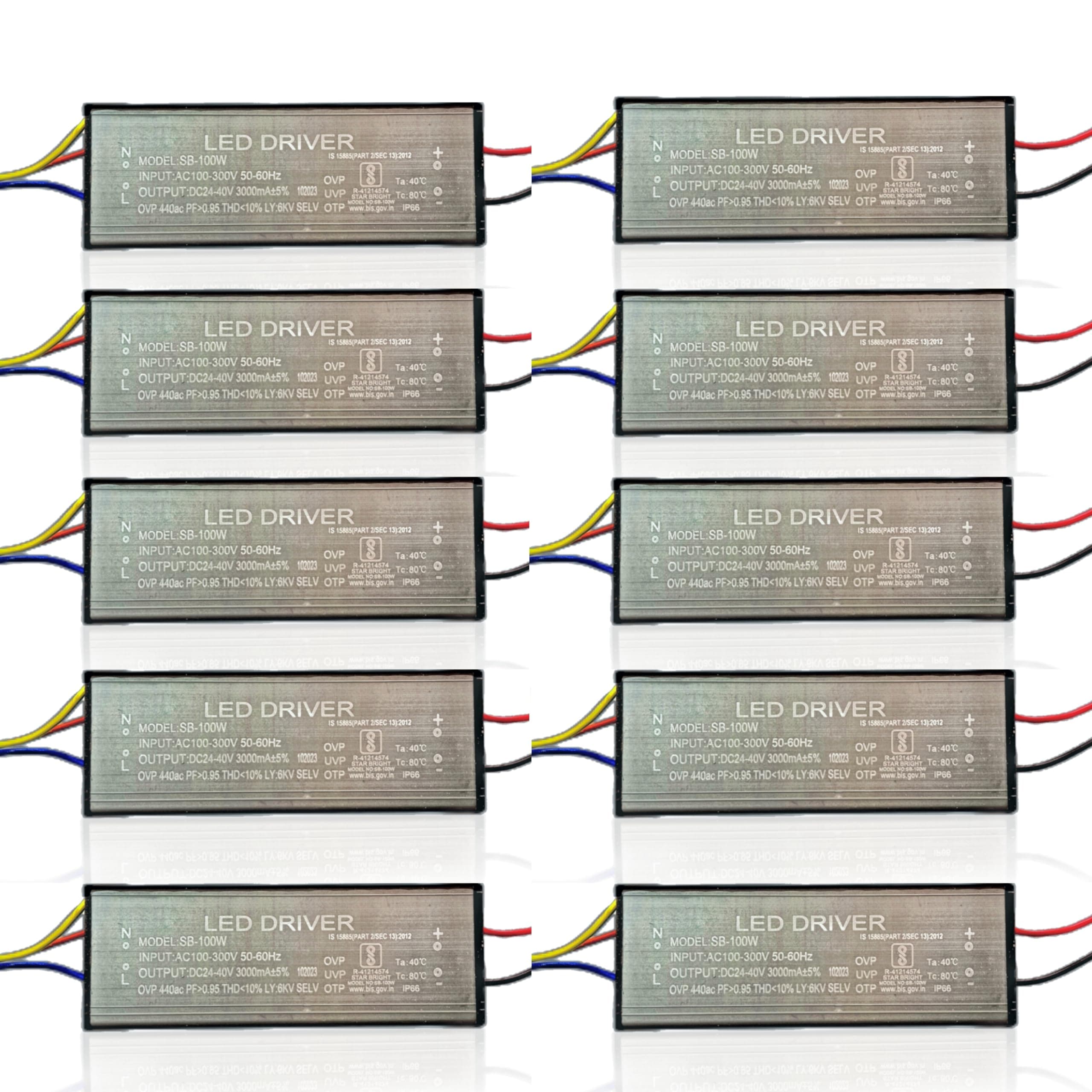 Dreamlux 100W 3000mA IP66 LED Driver with 6Kv Surge, Over-Voltage Protection (OVP), Under-Voltage Protection (UVP), Over-Temperature Protection (OTP) for Street/Flood Light Repairing(Pack of 10)