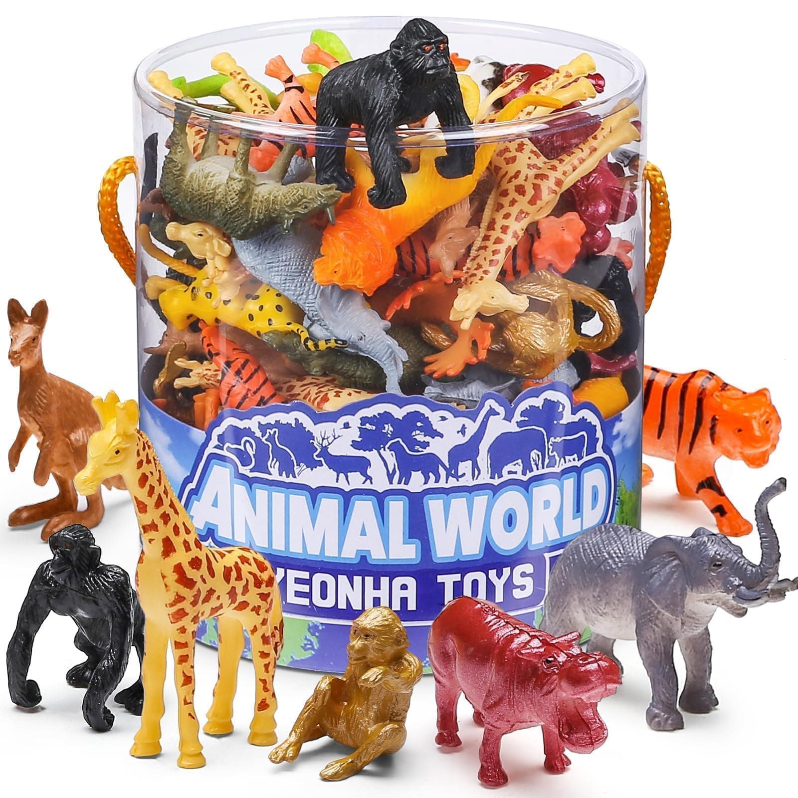 Yeonha Toys 60 Piece Mini Zoo Animal With Gift Box, Realistic Small Plastic Animal Figure Sensory Bins, Jungle Animal Party Favors, Cupcake Topper, School Education, Birthday Gifts for Kids Toddlers