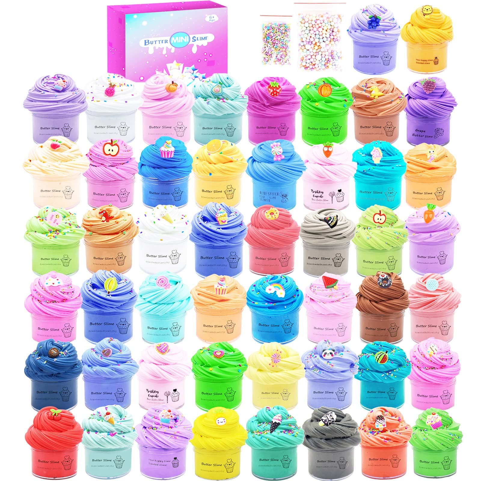 50 Pack Slime Kit for Girls and Boys -Cotten Candy Fruit Slime for School Education Rewards, DIY Putty Slime Sludge Toy,Super Soft and Non-Sticky, Party Favor for Kids,Stress Relief Toy. Multi-Colors