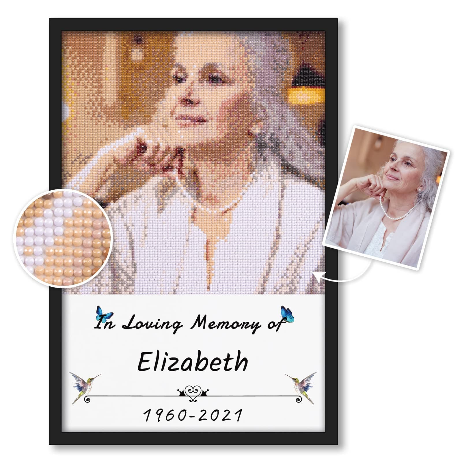 Personalized Memorial Gifts – Custom Diamond Art Kits with Photo Text, Sympathy Gifts, Bereavement Gifts, Remembrance Gifts for Loss of Father Mother Loved One (Round Drill, 15.7×23.6 Inch)