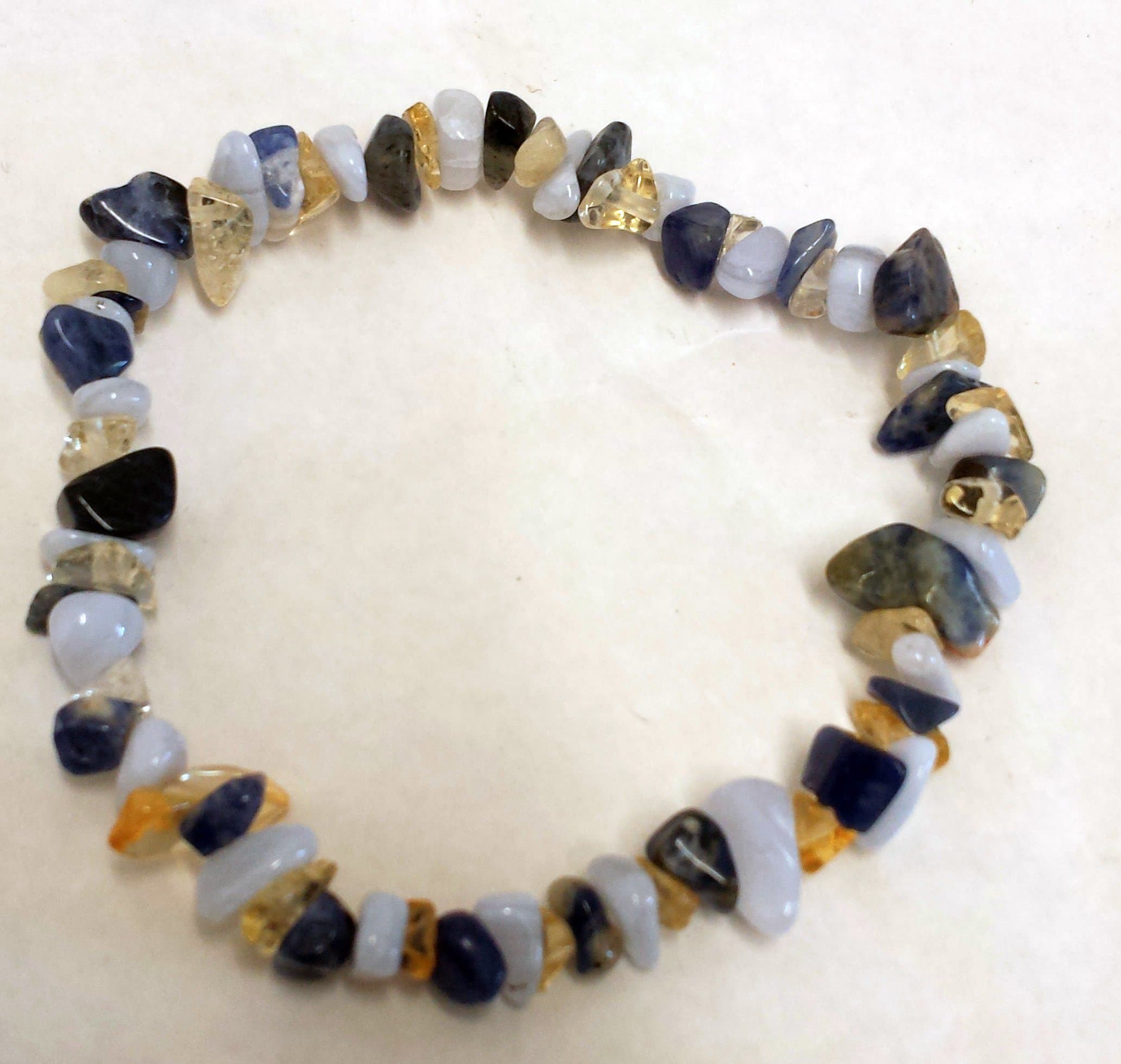 HAND-CRAFTED CITRINE, BLUE LACE AGATE and SODALITE CRYSTAL HEALING BRACELET+ FREE CITRINE TUMBLESTONE