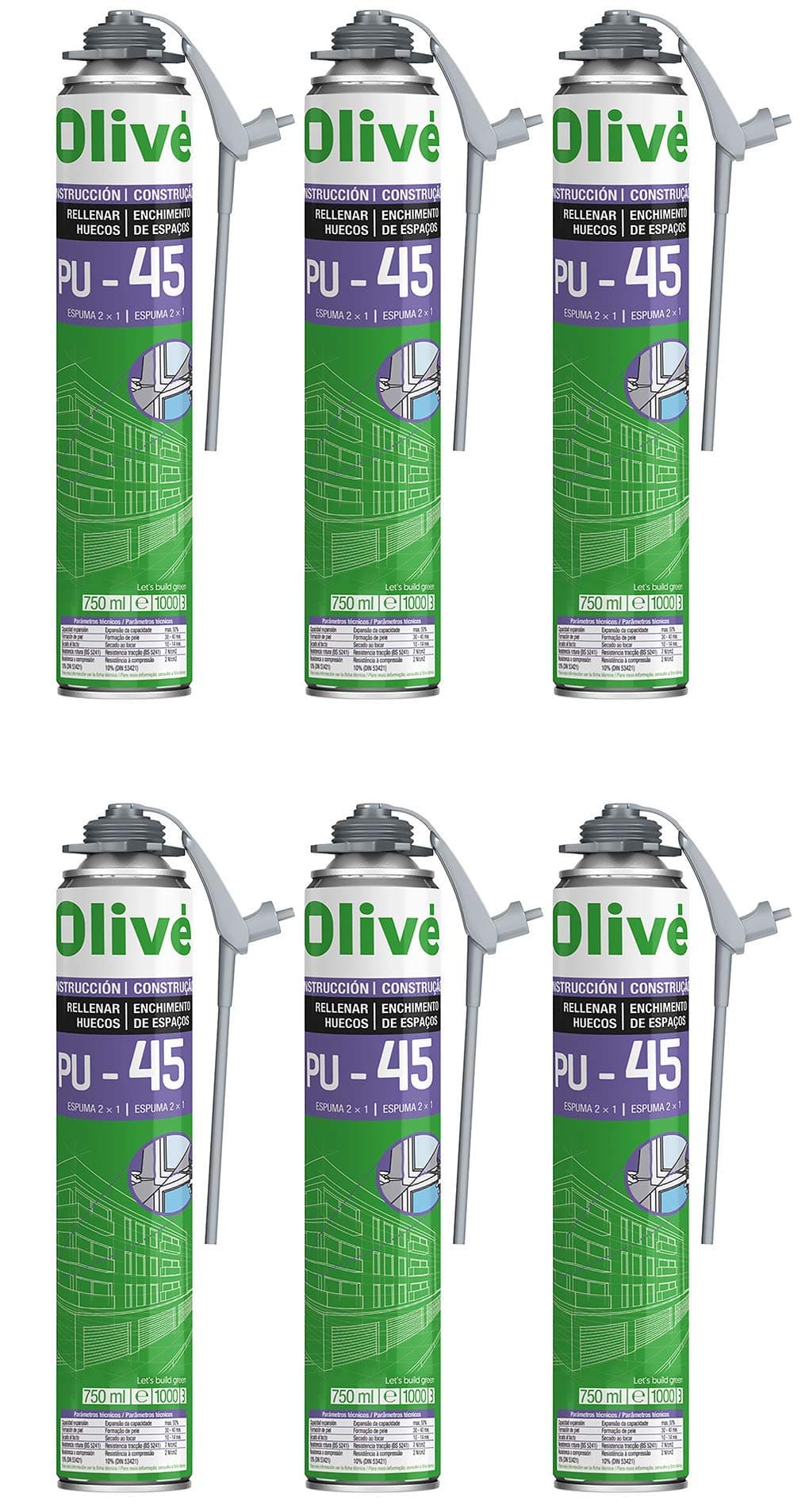 Set of 6 Expandable Polyurethane Foam – 750 ml Spray