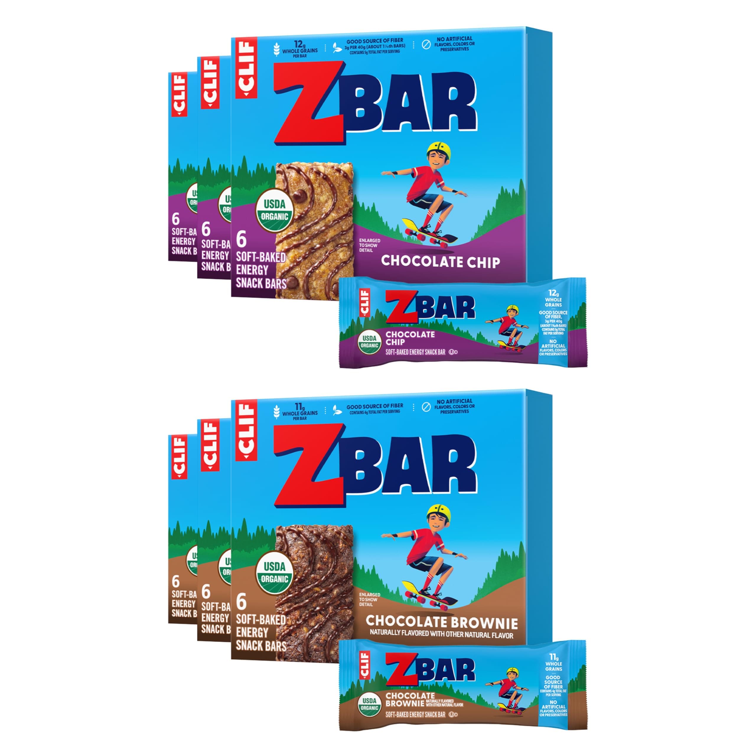Zbar - Chocolate Chip and Chocolate Brownie - Variety Pack - Soft Baked Snack Bars - Non-GMO - 10-11g Whole Grains - USDA Organic Granola Bars (36 Pack)