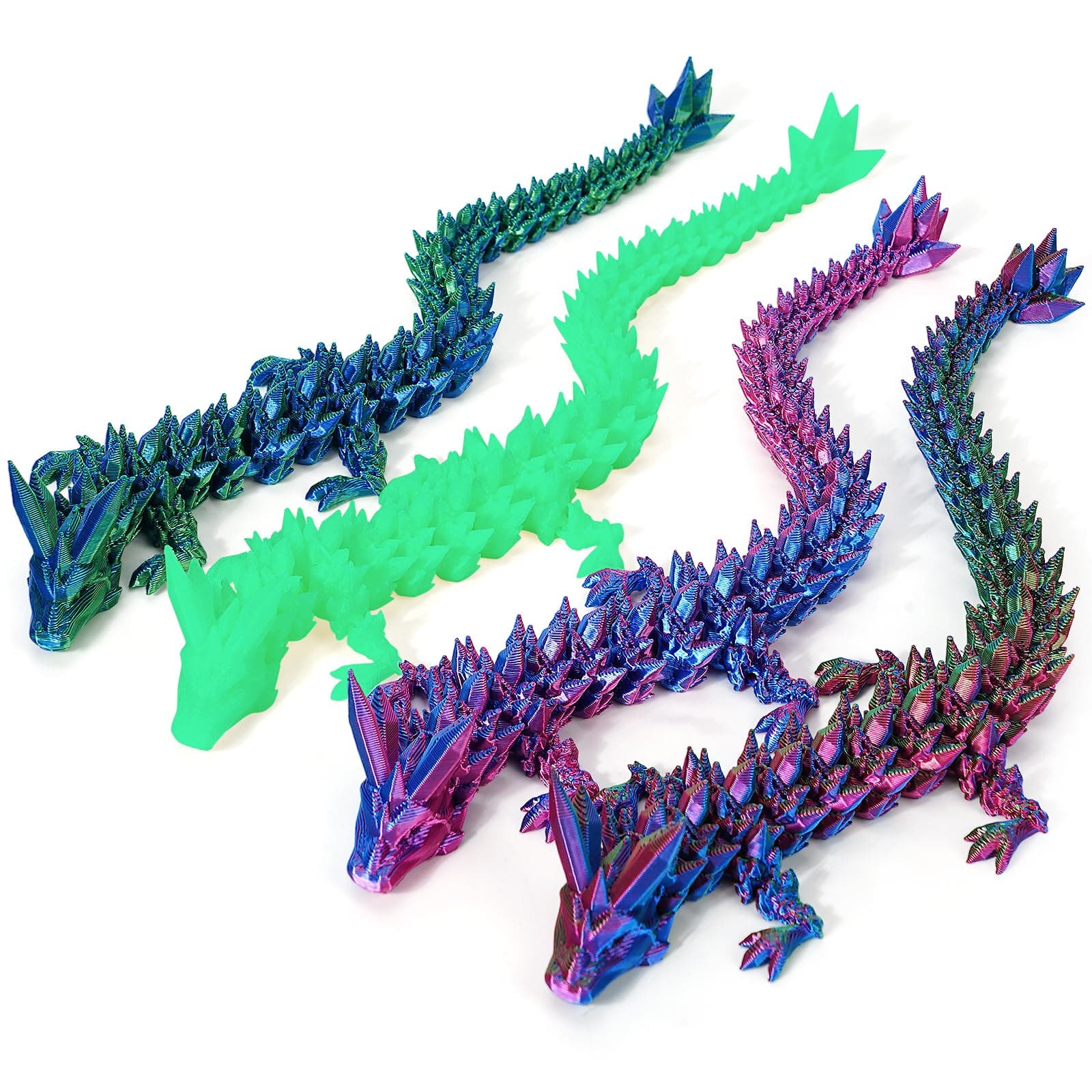 3D Printed Dragon, 4PCS Crystal Dragon Fidget Toy, Flexible Articulated Dragon 3D Printer Animal Decor (4-Piece Set-A)