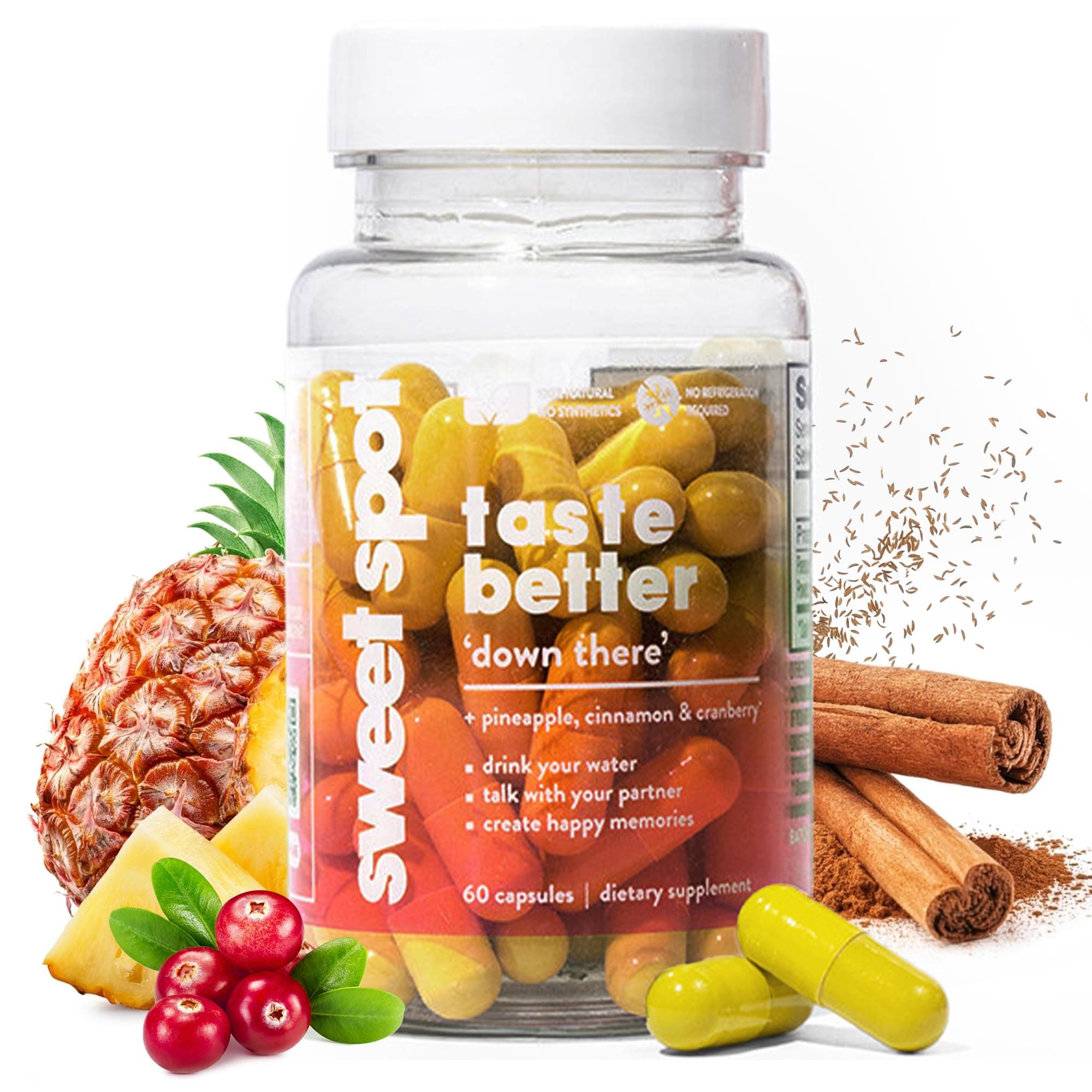 Sweet Spot – Pineapple & Cranberry Vaginal Health Supplement, 60 Capsules – Freshens Taste, Promotes Feminine Balance, Women's pH Balance & Odor Control, with Natural Cinnamon Extract – Made in USA