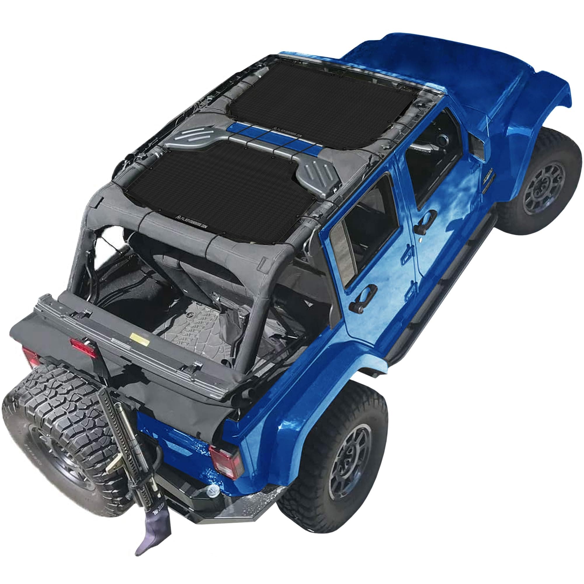 Alien Sunshade Jeep Wrangler JKU (2007-2018) – Front & Rear Mesh Sun Shade for Jeep JK Unlimited - Blocks UV, Wind, Noise - Bikini Jkini Top Cover for Sport, Sport S, Sahara, Rubicon (Black)