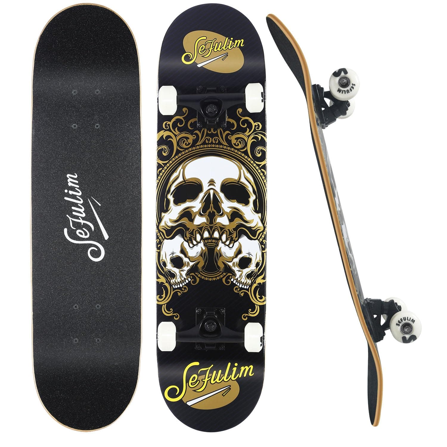 31 x 8 Inch Complete Skateboard 7 Layer Canadian Maple Double Kick Deck Concave Cruiser Trick Skateboard for Boys Girls Teens Adults Beginner 