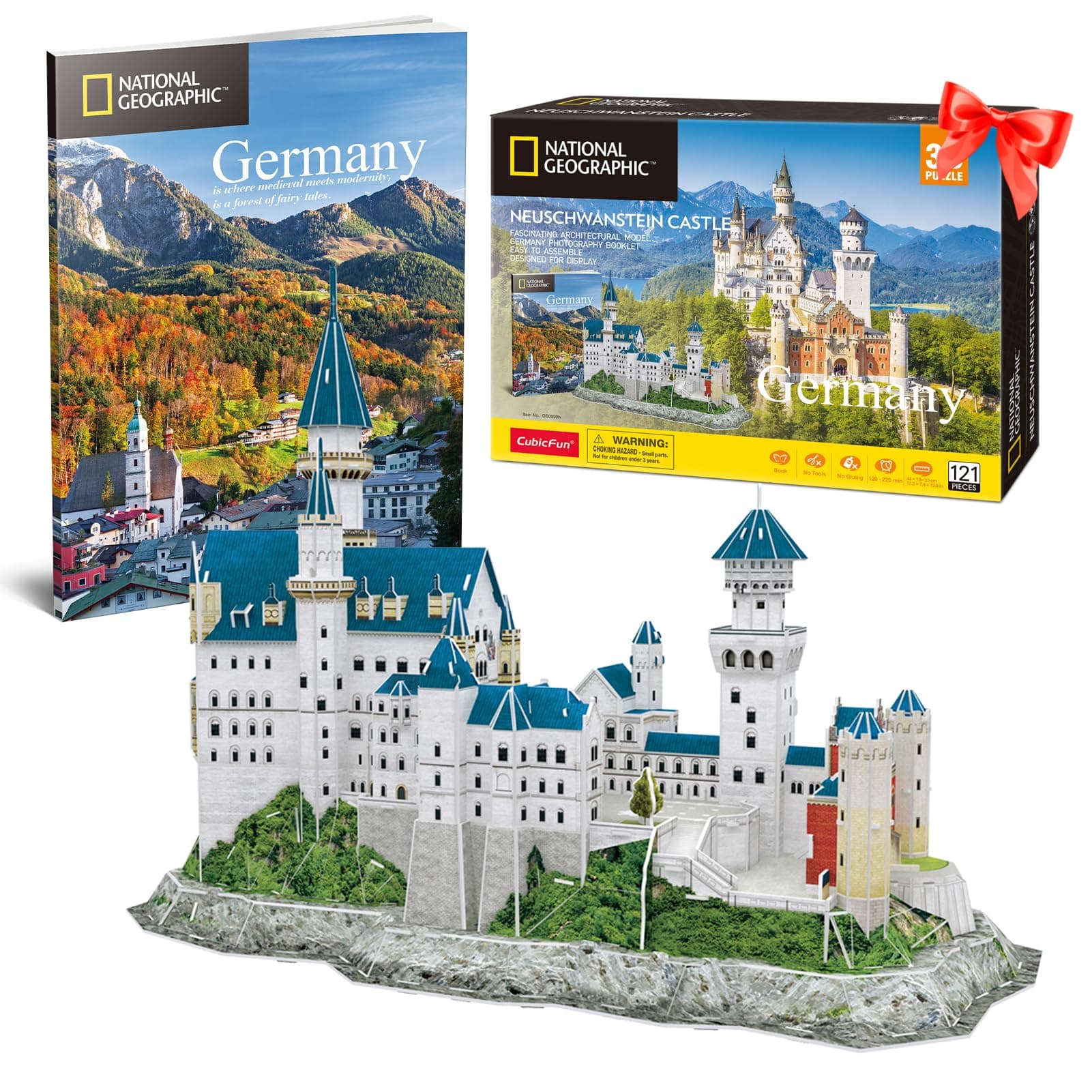 CubicFun 3D Puzzles for Adults and Kids with National Geographic Booklet Germany Neuschwanstein Castle Architecture Model Building Kits, Souvenir and Birthday Gifts for Women and Men 121 Pieces