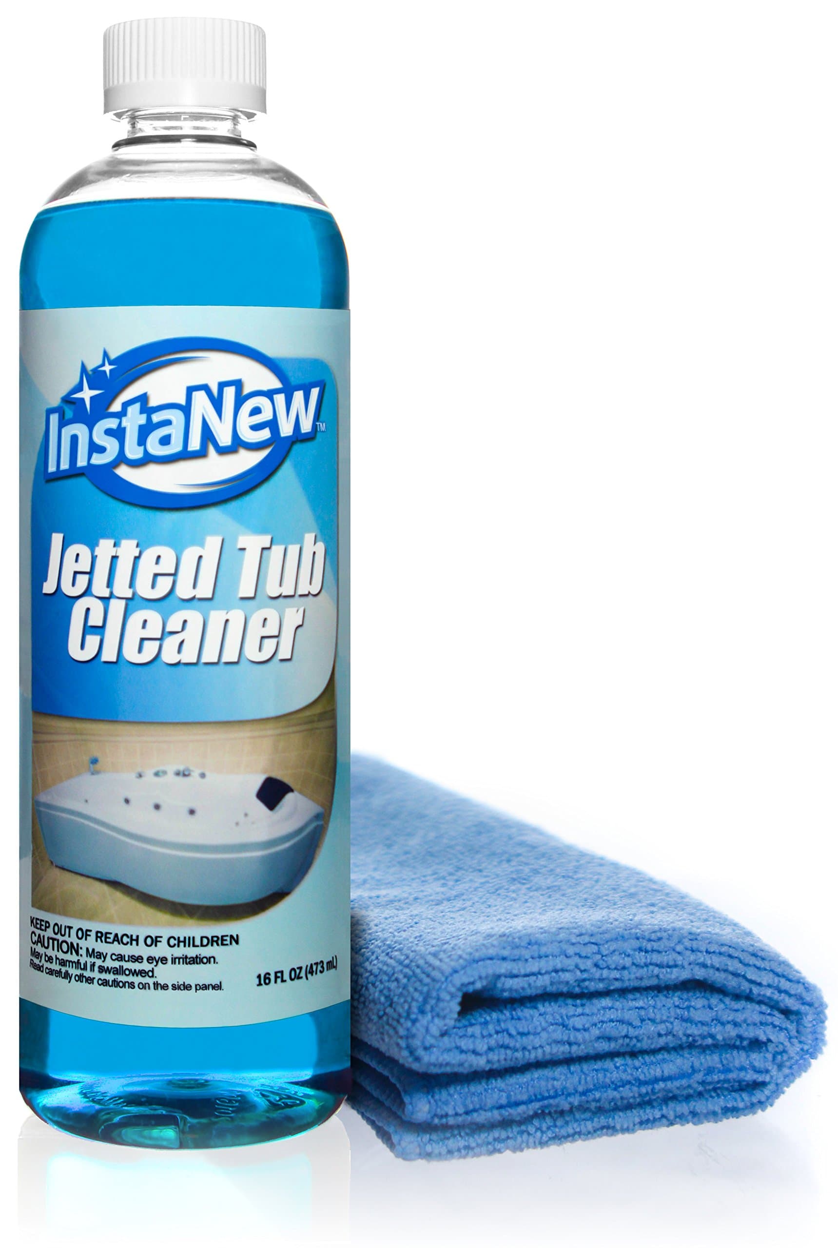 Jetted Tub Cleaner by InstaNew - 16 ounces, Jacuzzi and Bath Tub Jet System Cleaner - Includes Microfiber Cloth