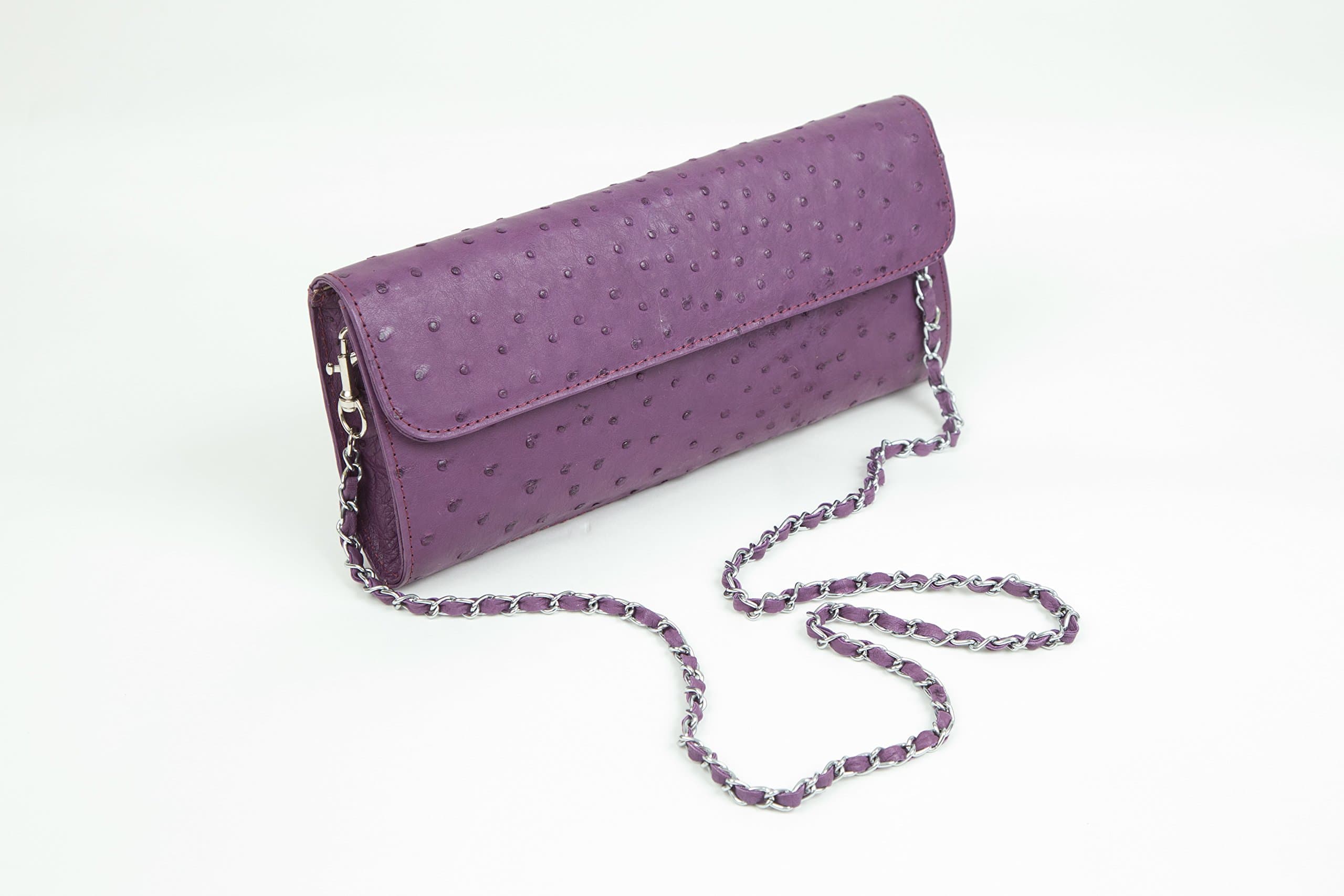 Karoo Collection Tokai African Violet Purple 100% Authentic Free Range Ostrich Leather Handbag Clutch Made in South Africa