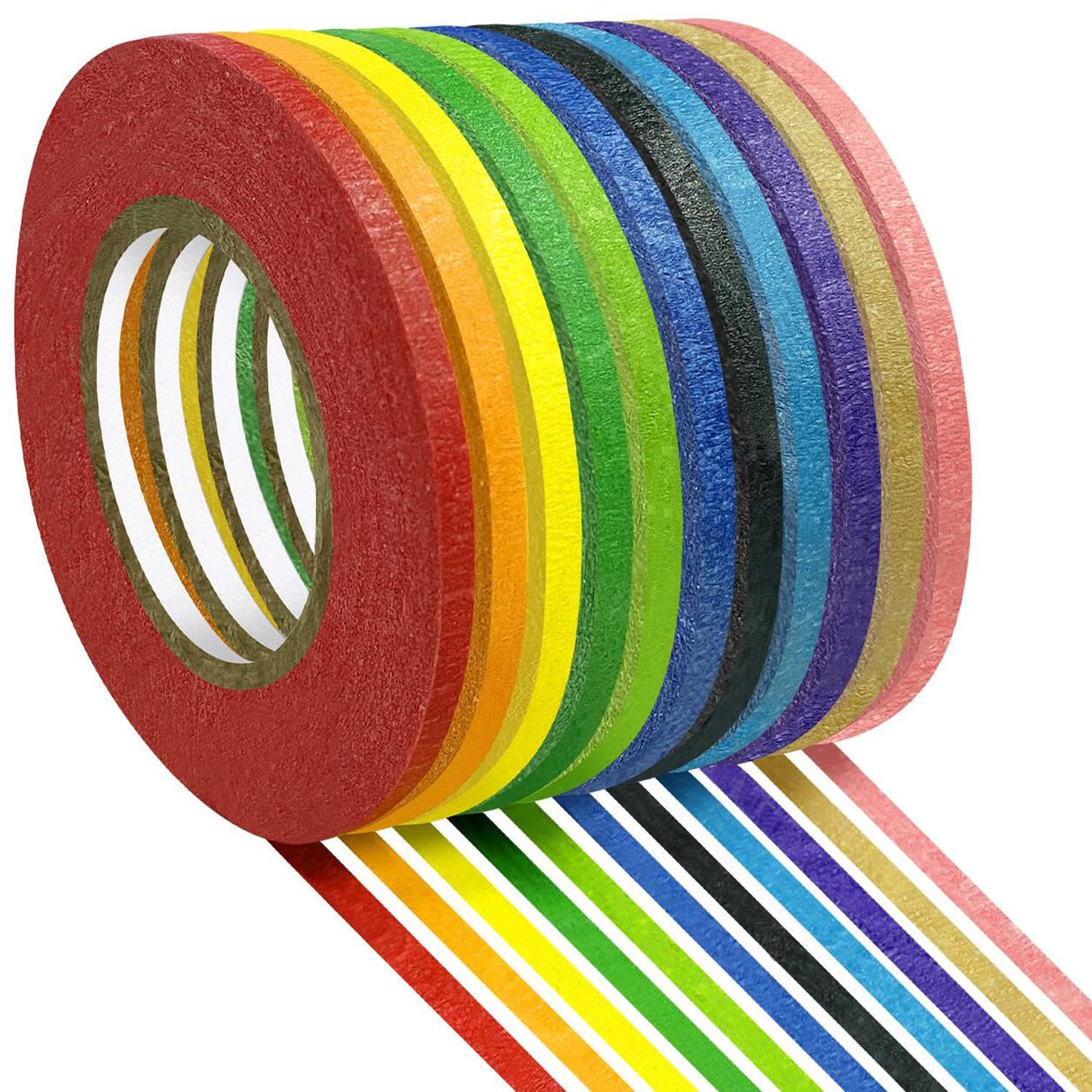 Thin Whiteboard Tape 1/8" (3mm) - 11 Color Rolls with 62 feet Length - Pinstripe Art White Board Marking Grid Chart Label Tapes for Lines, Charts, Kanban and Calendars