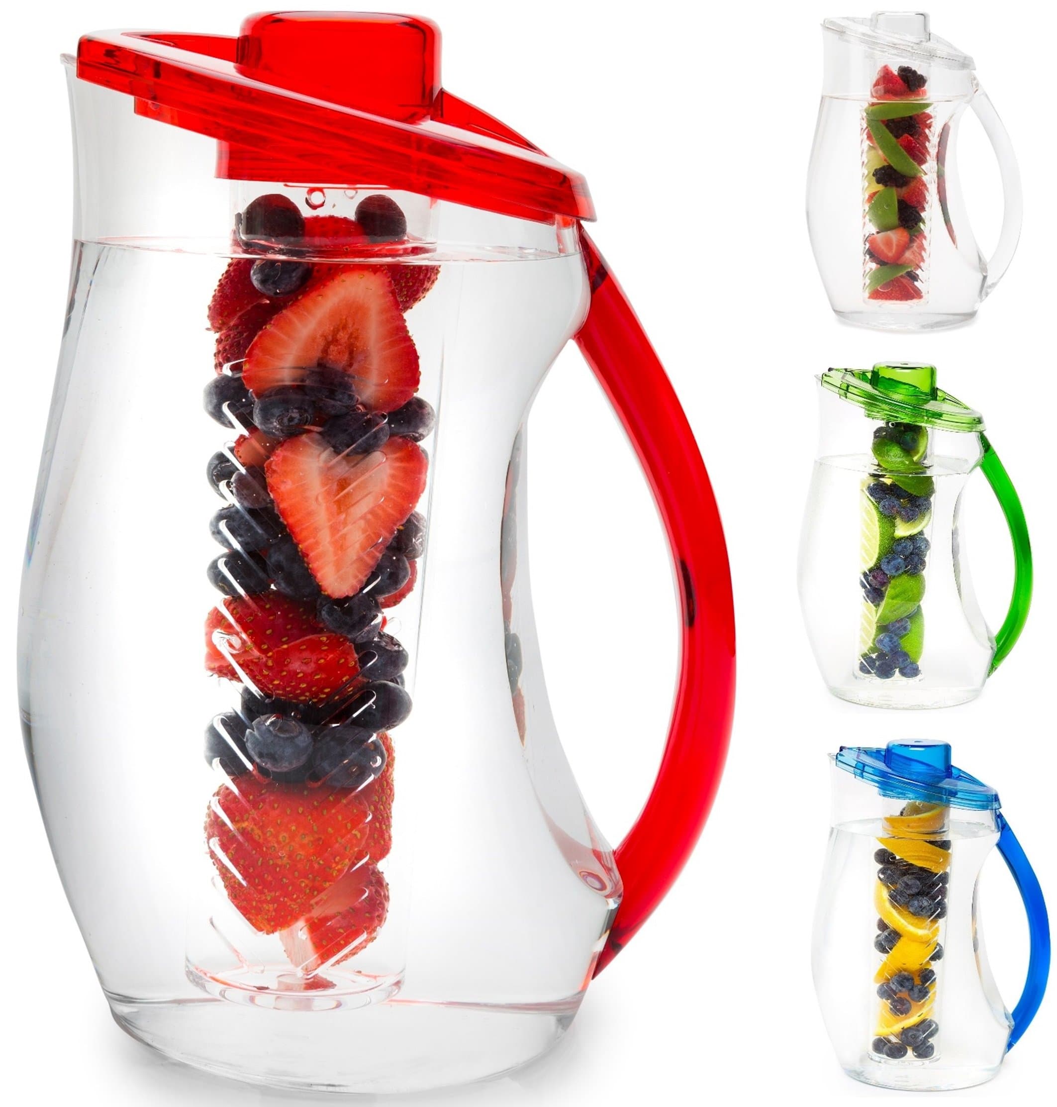 Water Infuser Pitcher & Gourmet Recipe eBook (Emailed) | BPA Free Fruit Infusion Pitcher with Glass Like Appearance and Largest 3+ Liter Capacity for Amazing Spa Water (Red)