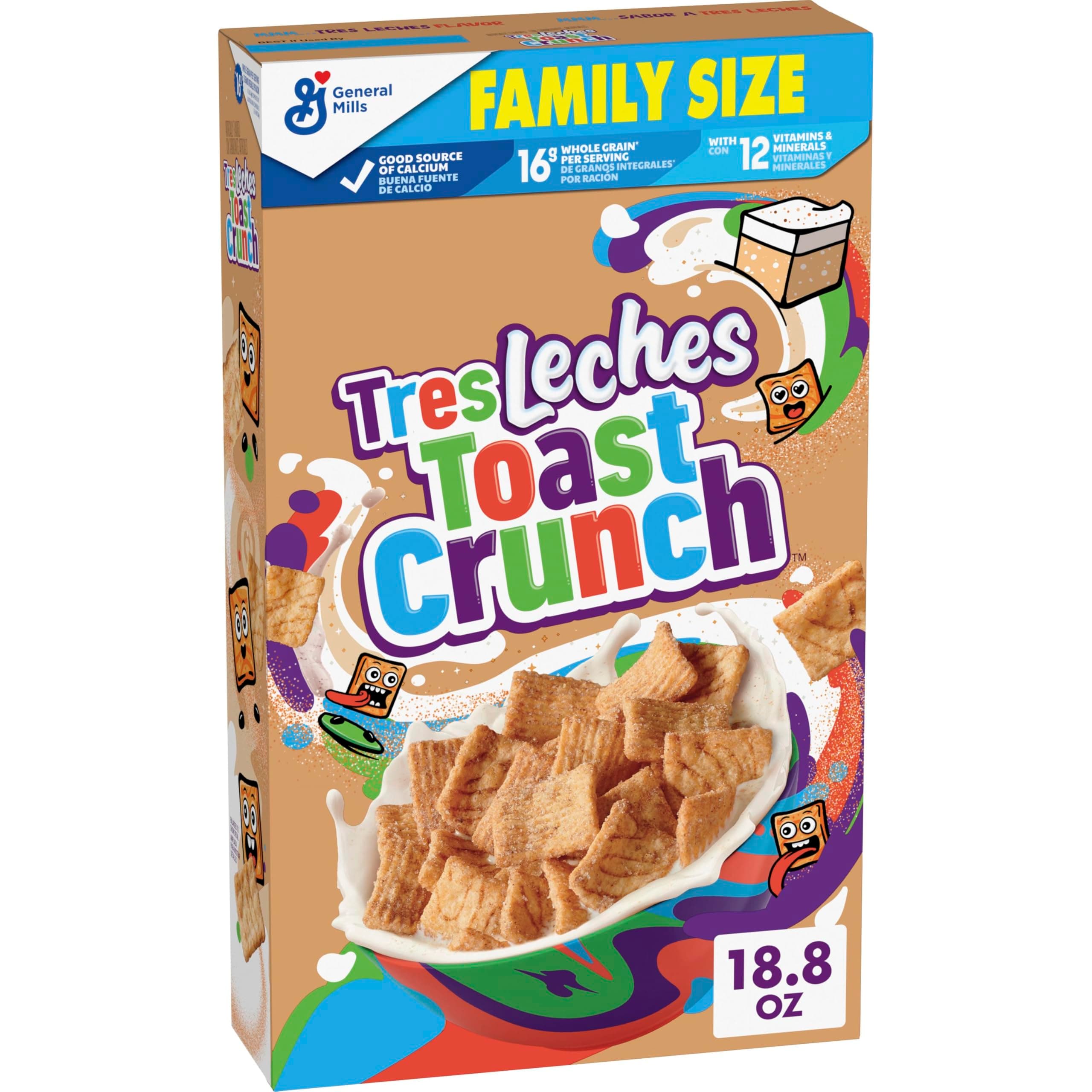 Tres Leches Toast Crunch Breakfast Cereal, Crispy Tres Leches Flavored Cinnamon Cereal, Family Size, 18.8 oz