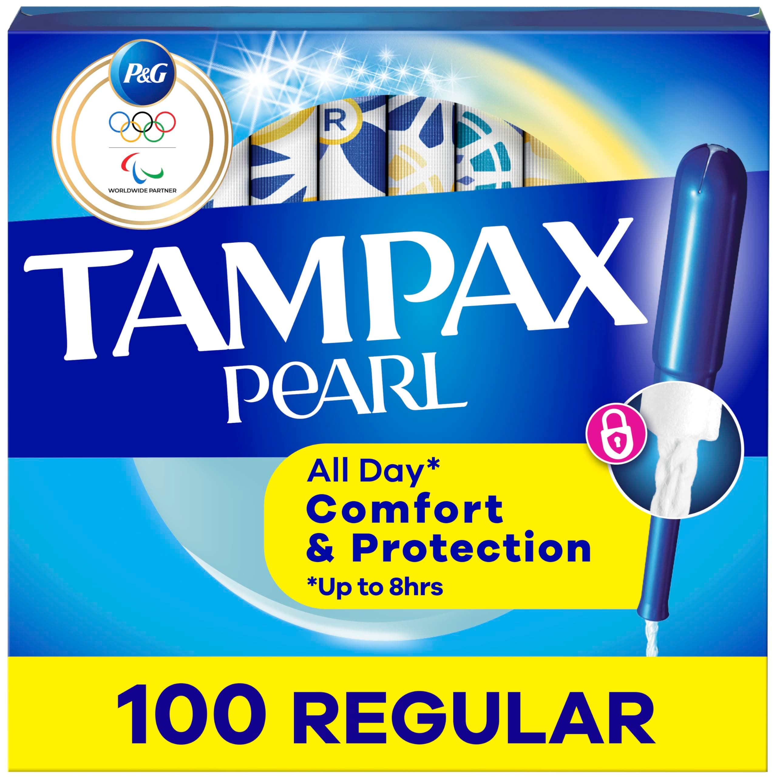 Tampax Pearl Tampons Regular Absorbency, With Leakguard Braid, Unscented, 50 Count x 2 Packs (100 Count total)