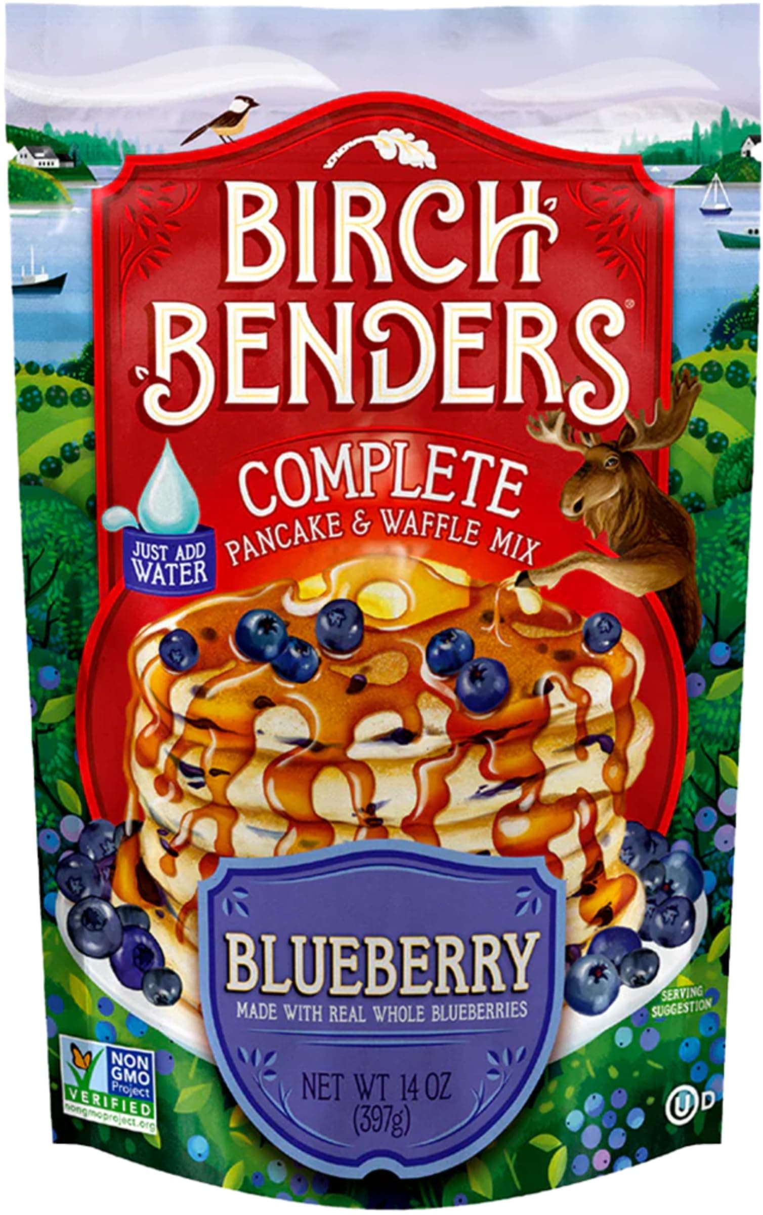 Blueberry Pancake and Waffle Mix by Birch Benders, Made with Real Blueberries, Non-GMO, Just Add Water, 14 Ounce, 1 Pack