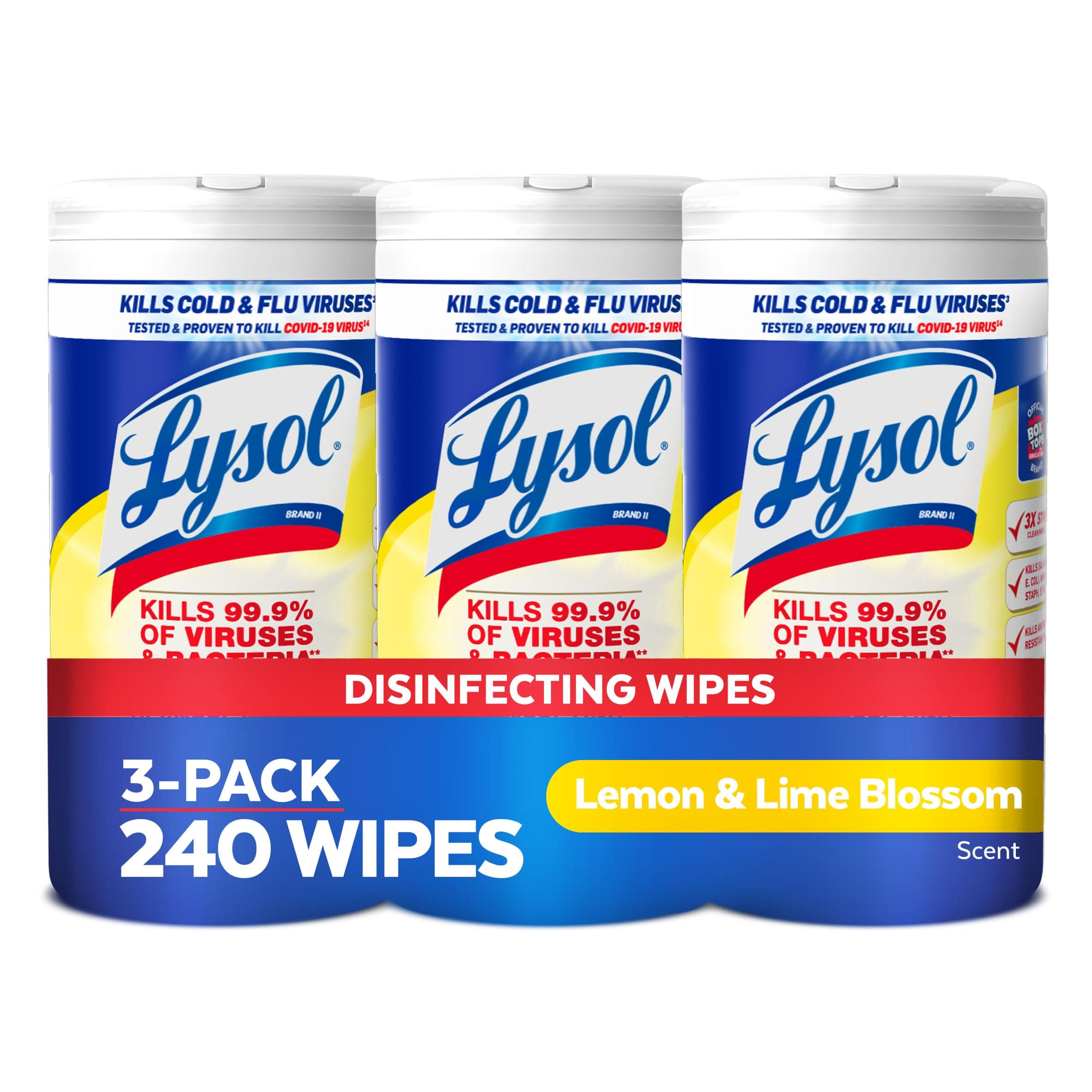 Disinfectant Wipes, Multi-Surface Antibacterial Cleaning Wipes, For Disinfecting and Cleaning, Lemon and Lime Blossom, 80 Count (Pack of 3)