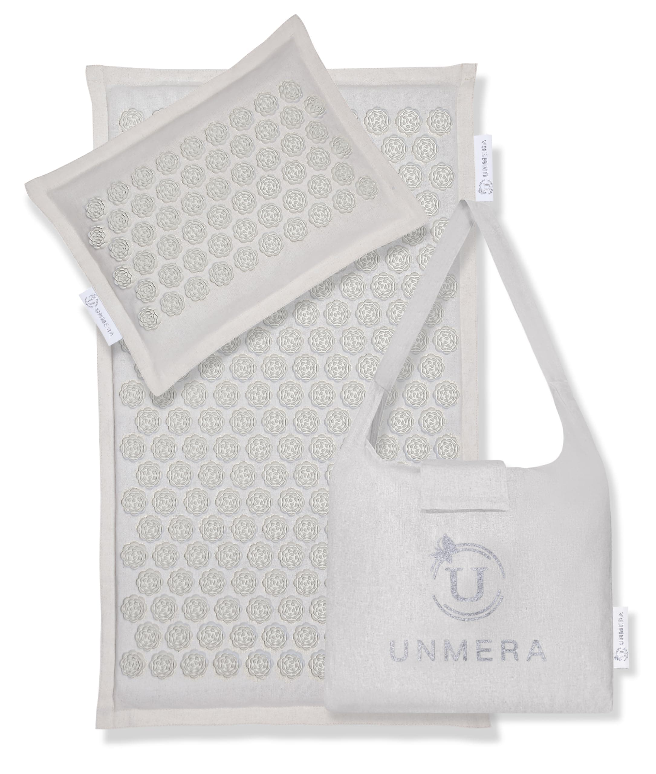 UNMERA Acupressure Mat and Pillow Set,Natural Eco Linen & Coconut Fiber Filling,for Back/Neck Pain Relief, Sciatic, Headache and Muscle Relaxation, Comes with Carrying Bag