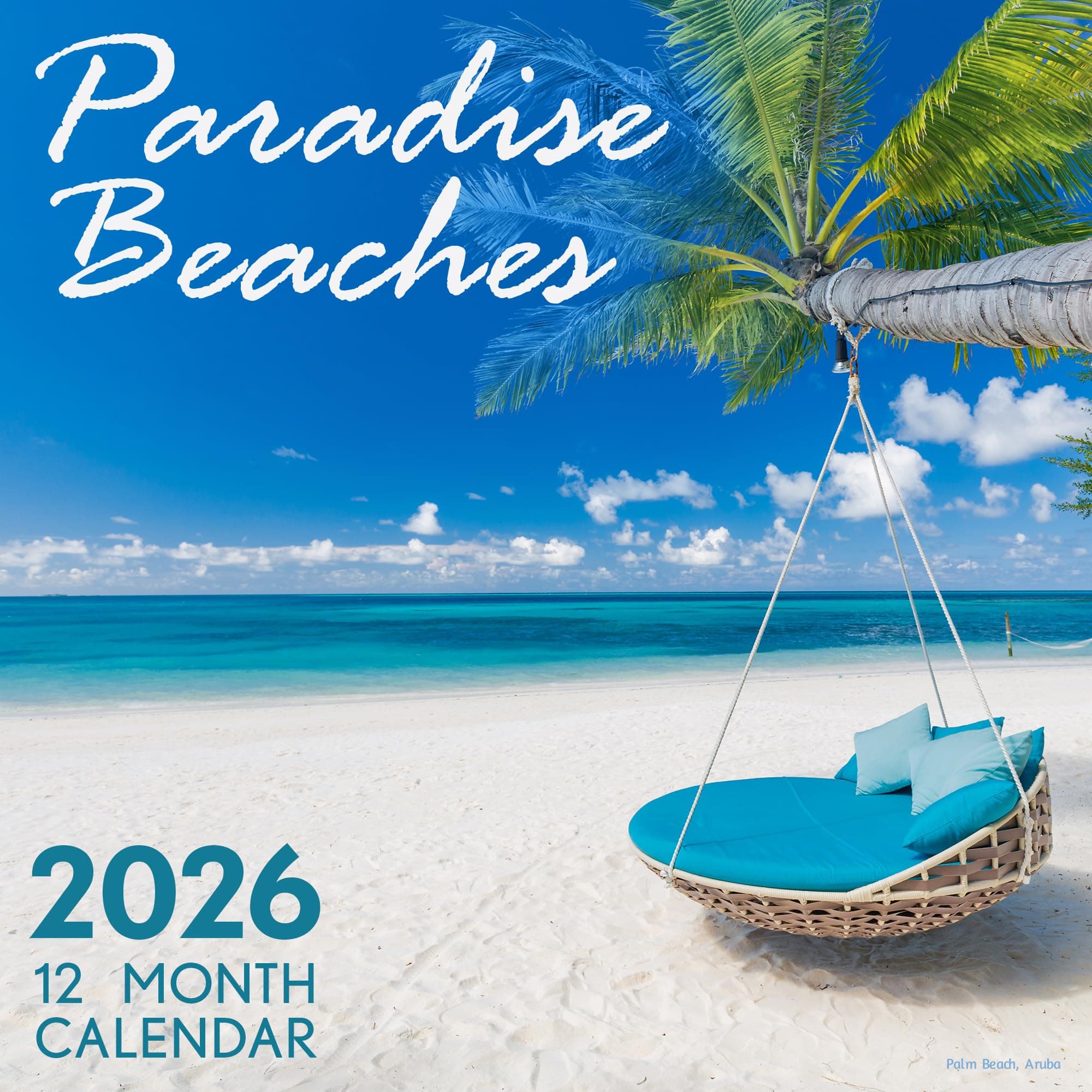 EcoEarth - Biodegradable 11x17 Inch - Open - 12-Month Vertical Hanging Wall Calendar - 2026 Monthly Calendar - Paradise Beaches