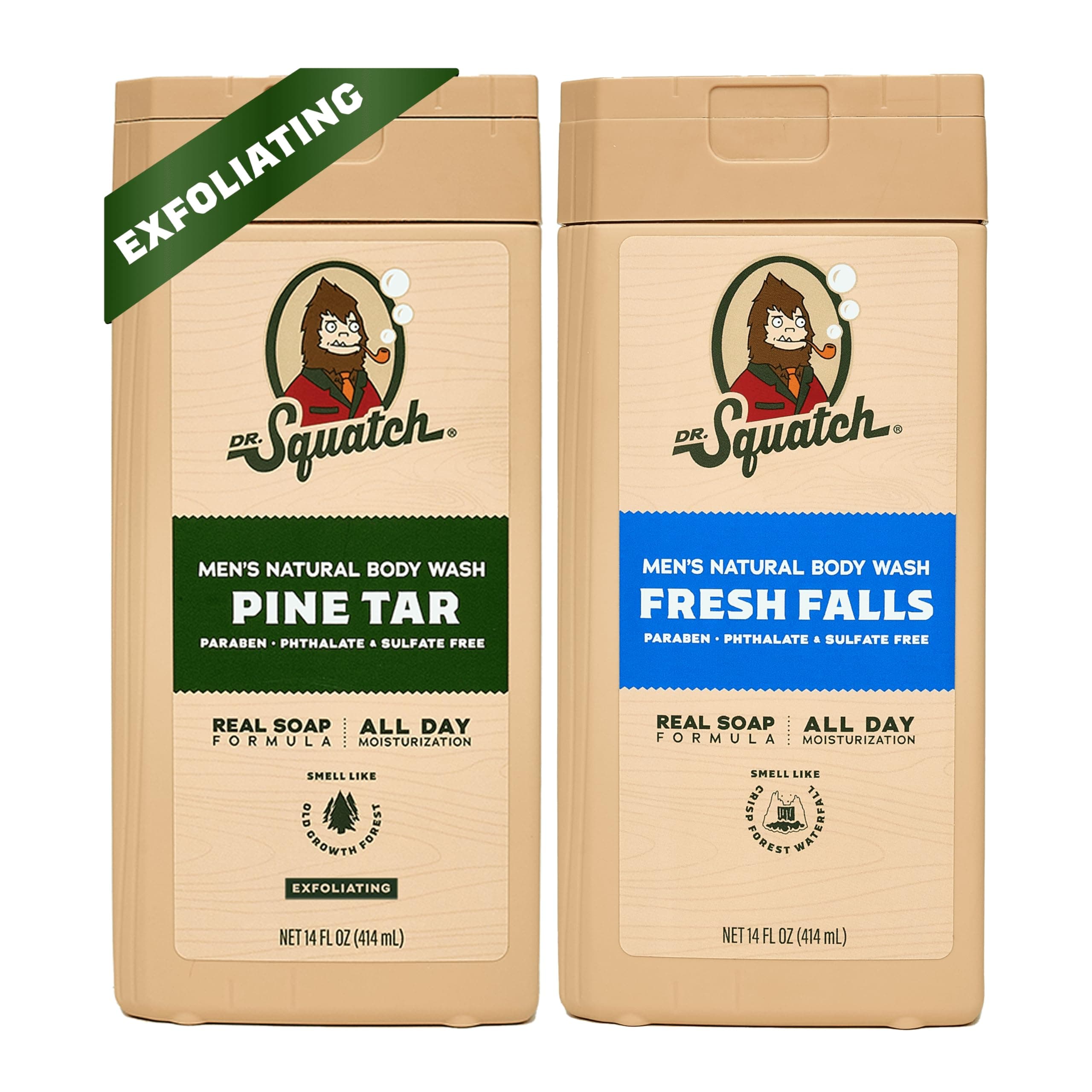 NEW Body Wash for Men with Nourishing, Natural Ingredients | No Paraben, Phthalate, Sulfate | All Day Moisture | Long Lasting Scent | Pine Tar & Fresh Falls (14 oz, 2-Pack)