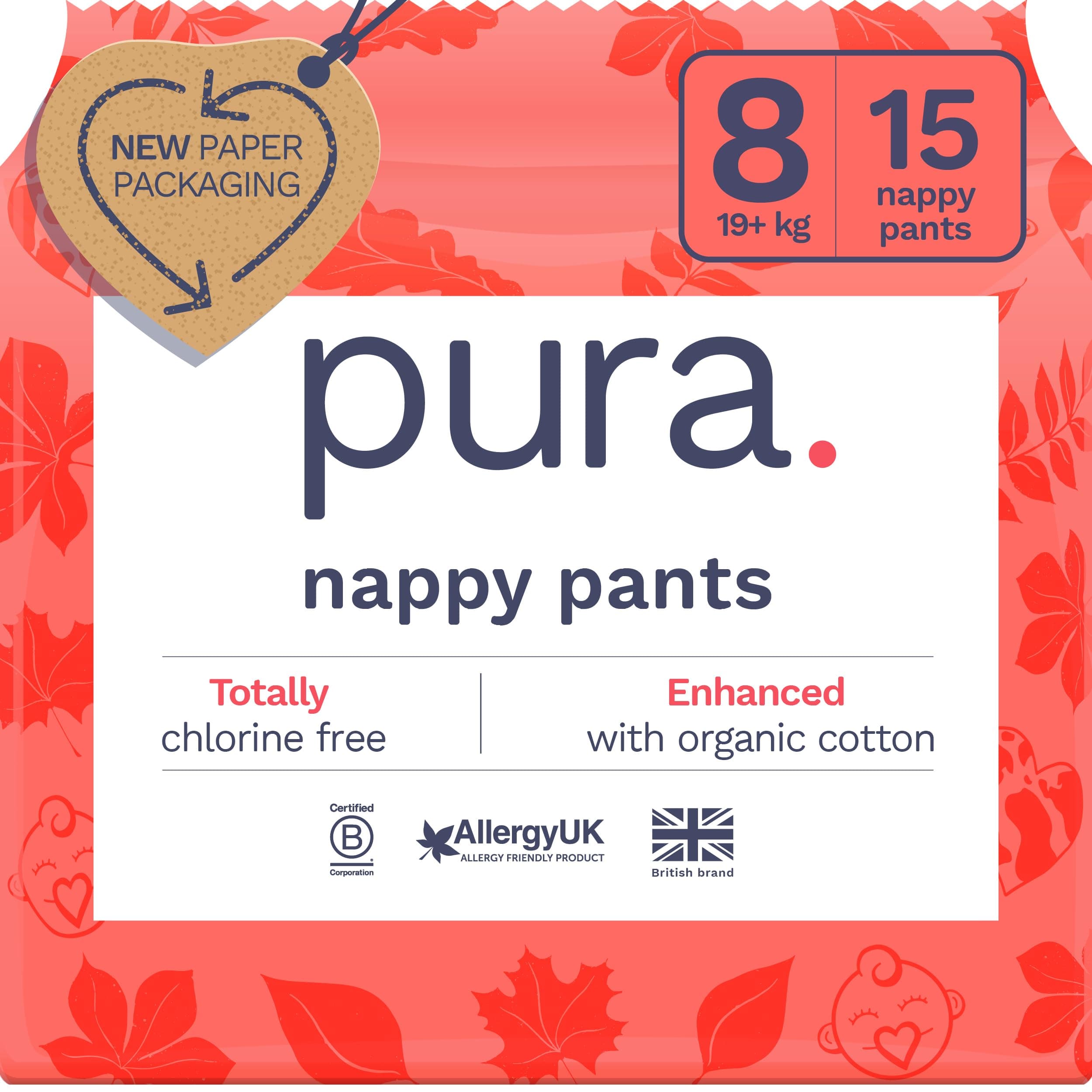Eco Nappy Pants - Size 8 (19kg+), 15 Nappies, Pull Up Disposable Baby Nappies for Sensitive & Allergy Prone Skin, Hypoallergenic, Fragrance Free, Easy-Tear Side