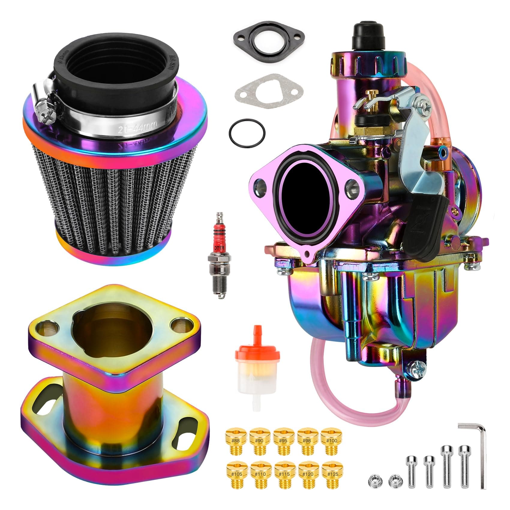 FVRITO VM22 Carburetor Carb Jet Kit for Predator 212cc 196cc Coleman CT200U BT200X Mini Bike KT196 Go Kart Baja MB165 MB200 GX160 Clone Engine with Air Filter Intake Manifold Performance Parts Rainbow