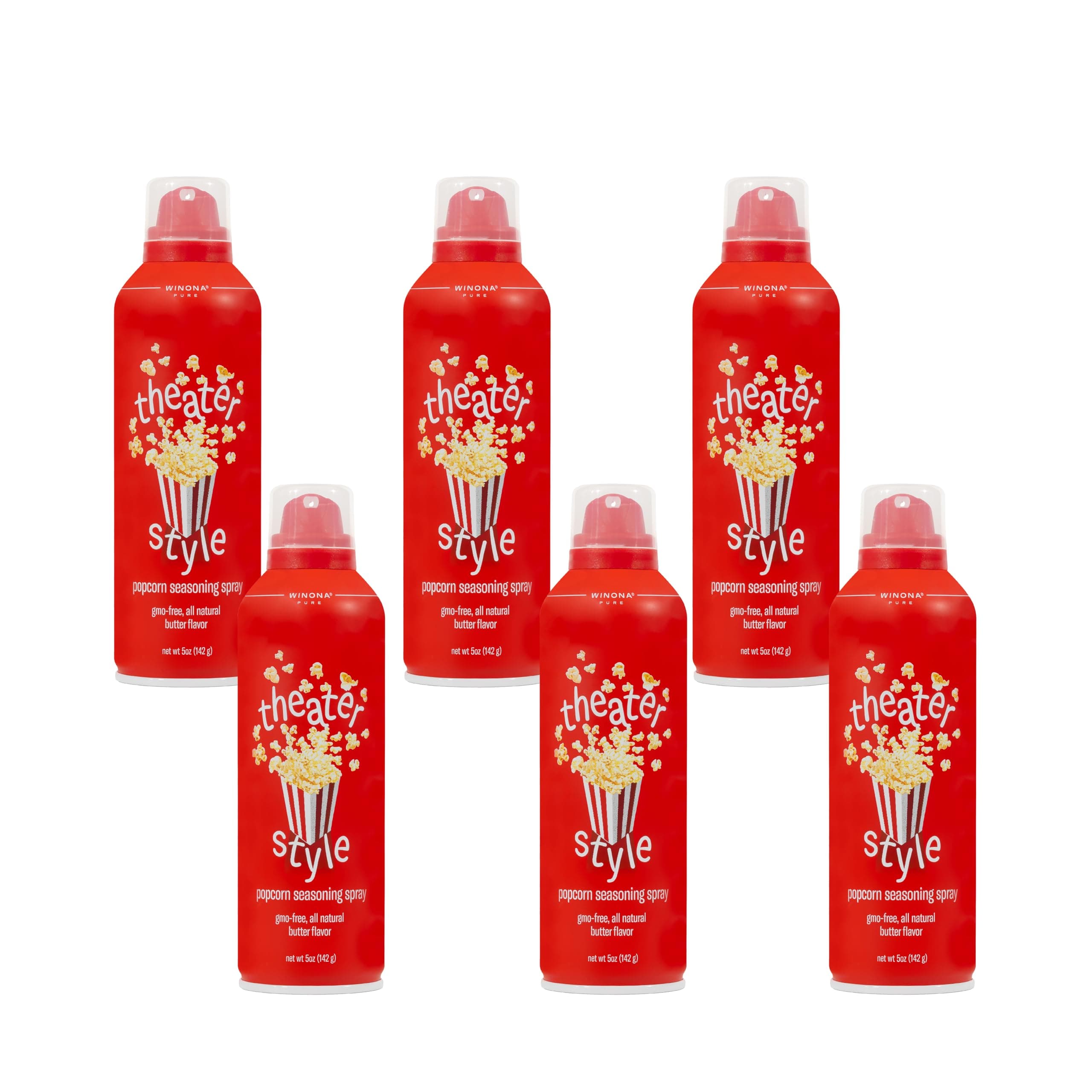 Winona Pure Popcorn Butter Spray - Movie Theater Butter Flavor Spray - Seasoning for Popcorn, Chicken, Baked Potatoes, Vegetables & More - 5 oz Bottle - 6 Pack