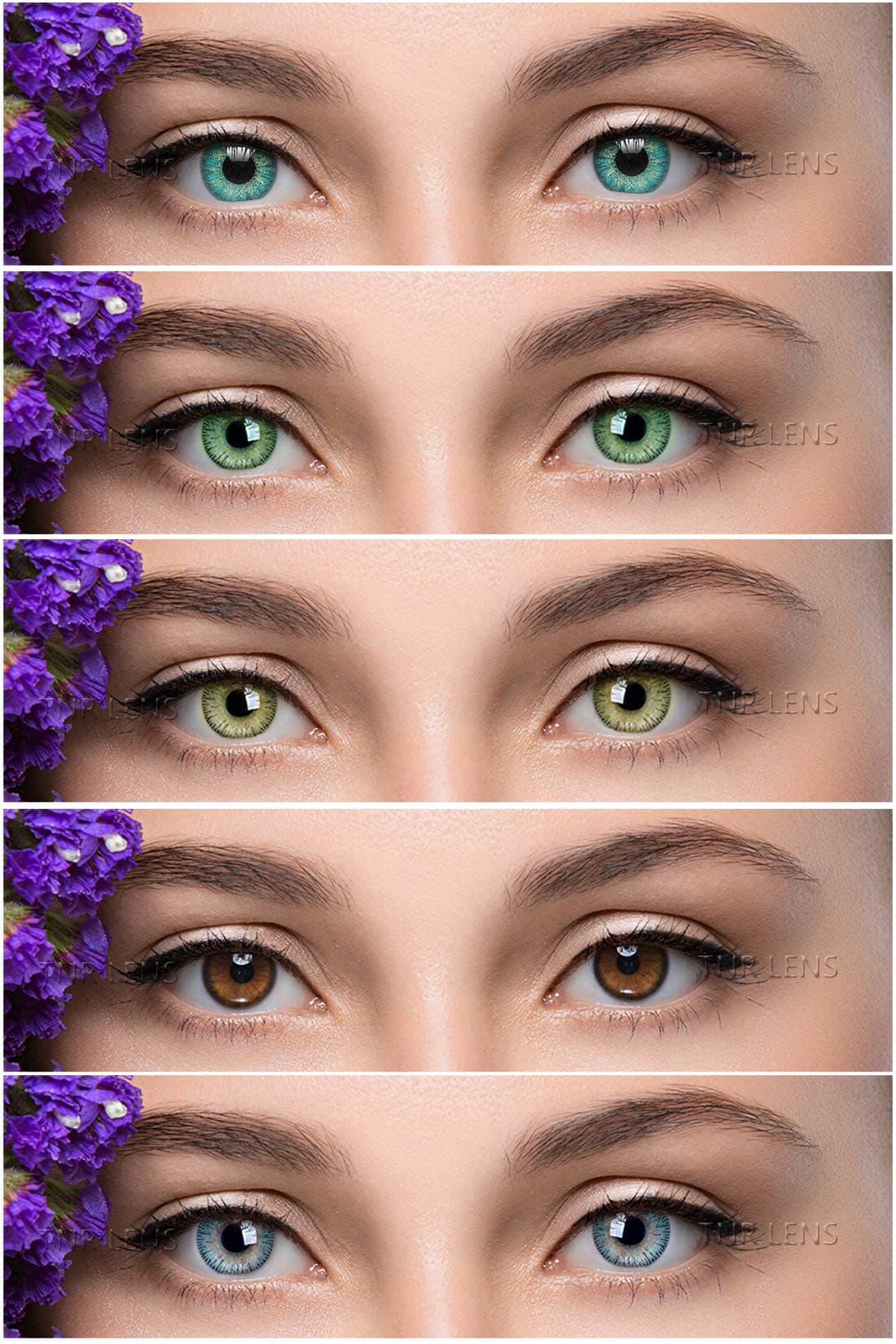 Combo Pack of 5 Pair Monthly Colored Contact Lens Zero Power with Lens Case Aqua-Green-Hazel-Honey-Blue