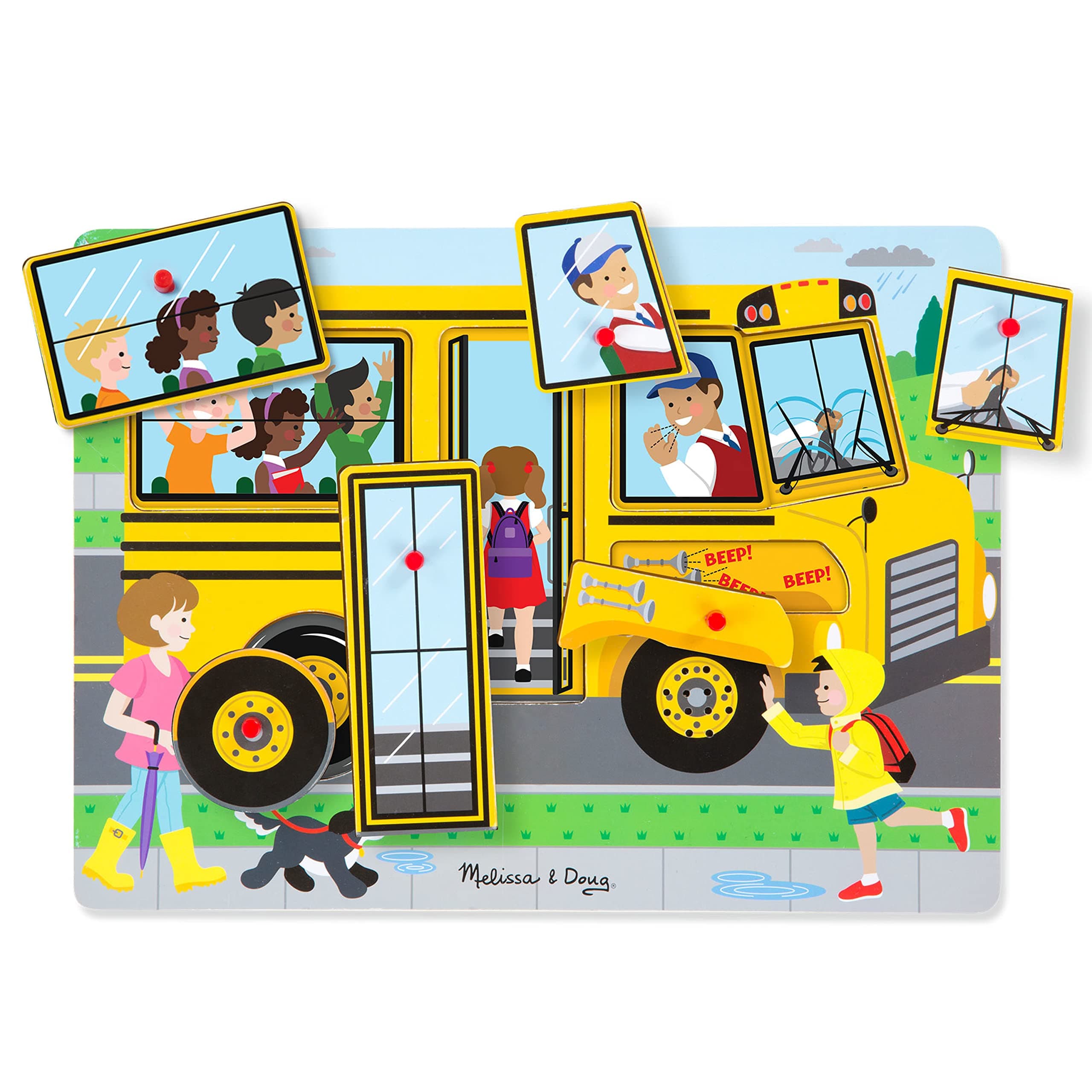 The Wheels on the Bus Sound Puzzle – 6-Piece Wooden Peg Puzzle, Interactive Developmental Learning Toy for Kids Age 2 Plus