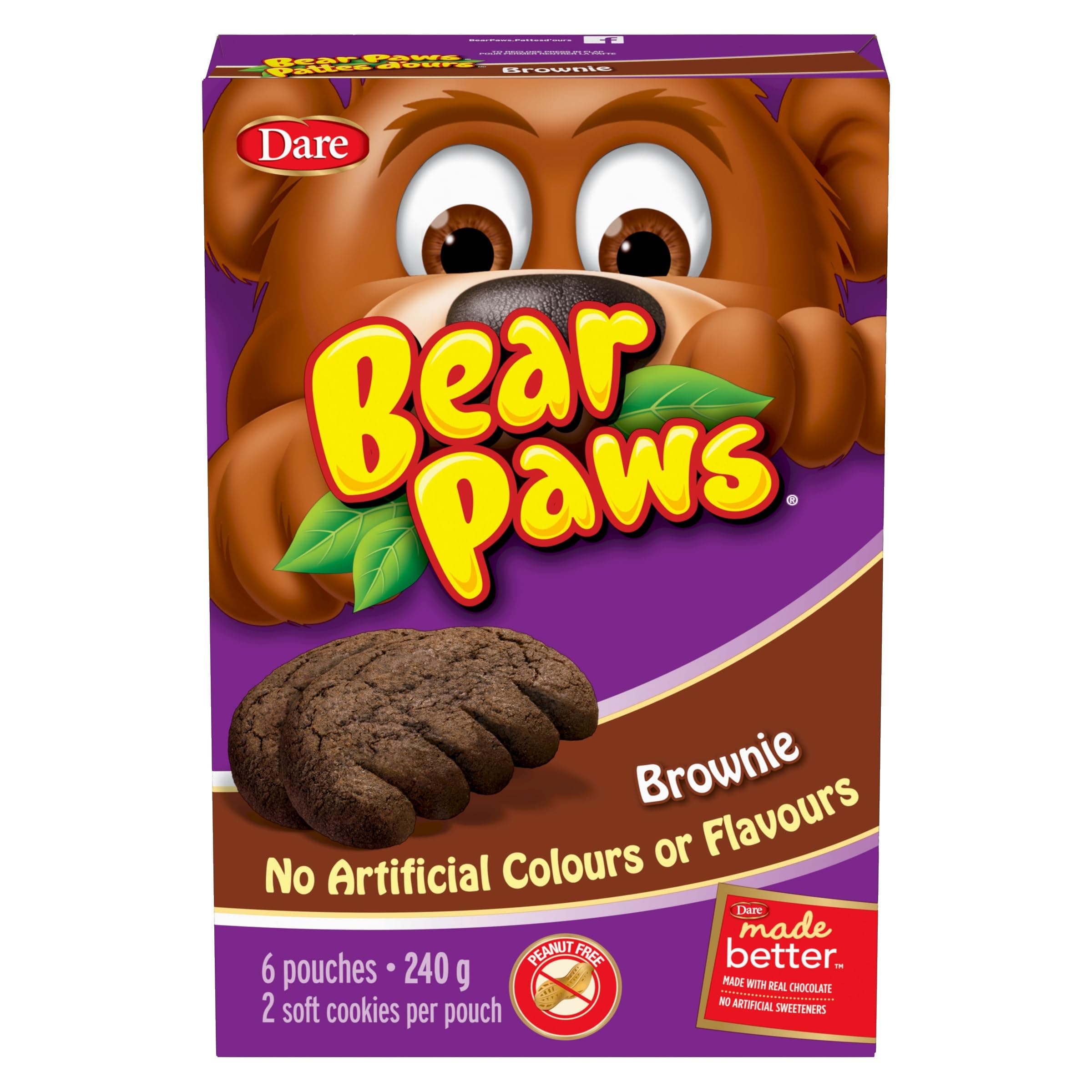 Dare Bear Paws Brownie Cookies, 6 Pouches per Box - 240g/8.5 oz., Box (Imported from Canada)