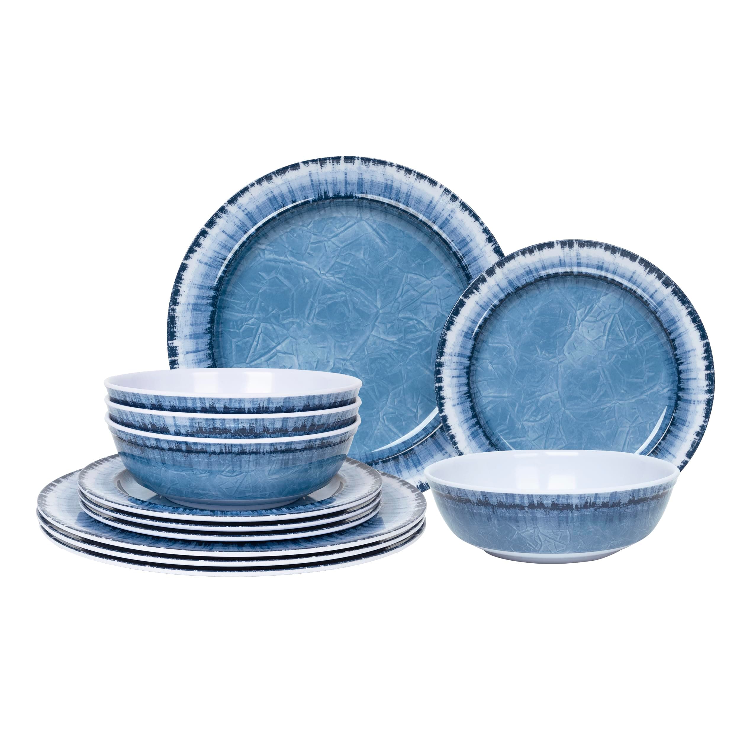 AELS Melamine Dinnerware Set of 12 Pcs Dinner Dishes Set for Indoor and Outdoor Use, Dishwasher Safe, Lightweight Unbreakable, Navy Blue