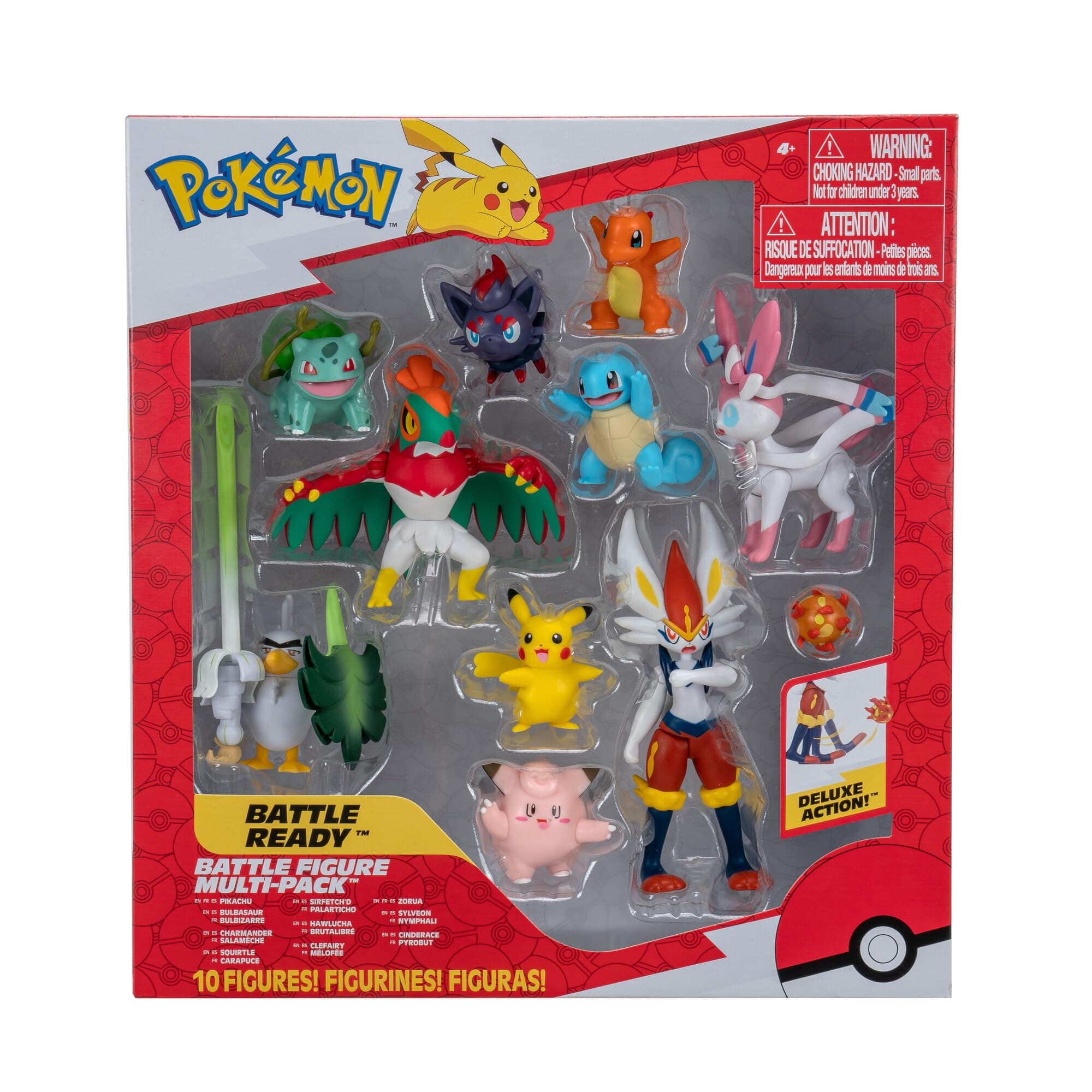 Pokemon Battle Figure 10 Pack - One 4.5-Inch Cinderace Figure Plus Three 3-Inch and Six 2-Inch Battle Figures Including Pikachu (Amazon Exclusive)