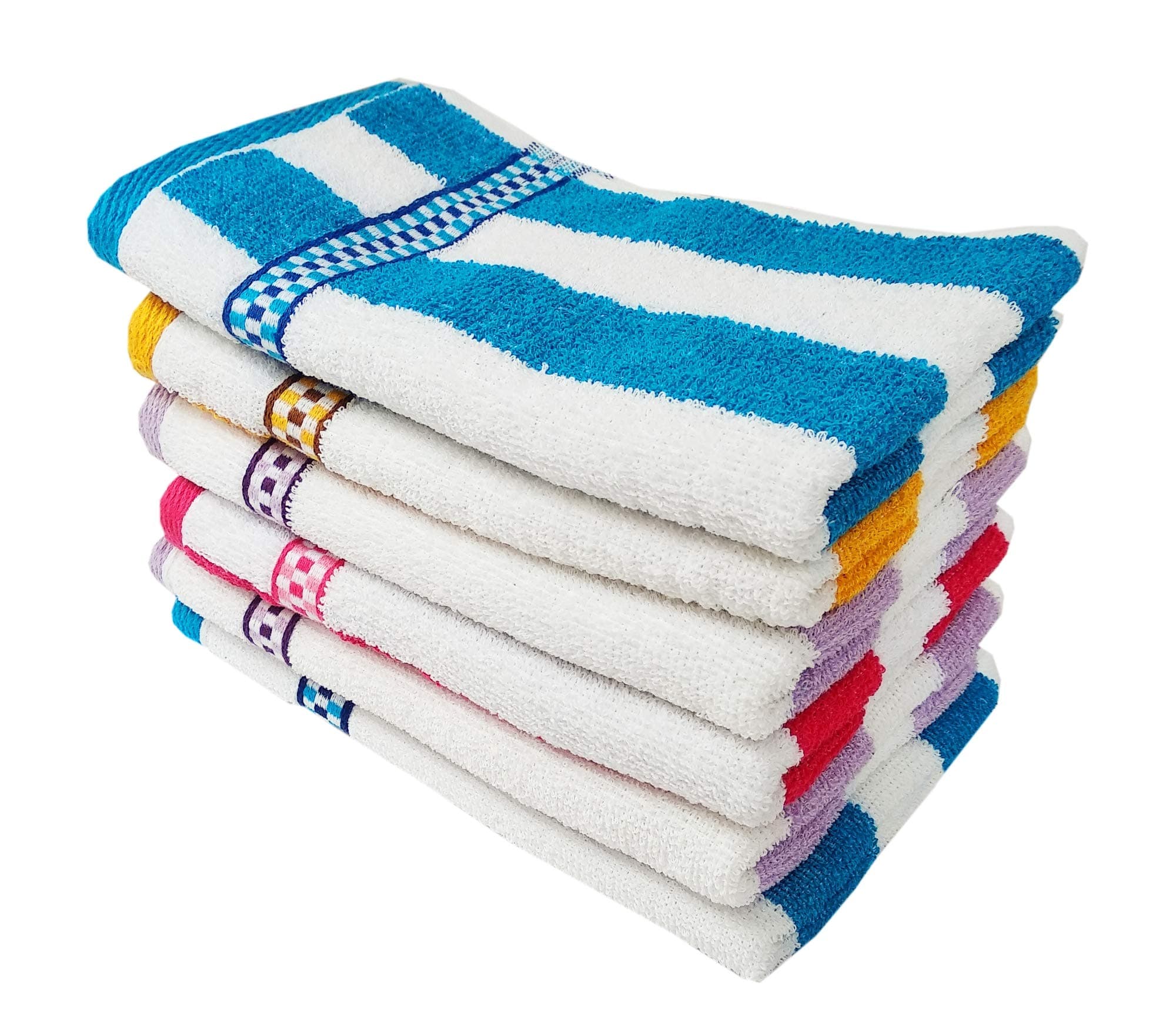 High Absrobent Cotton Striped Hand Towels for Kitchen and Bathroom, Small Towel Travel Friendly (Size: 11X 17 inch_Multi Color) (Set of 6)