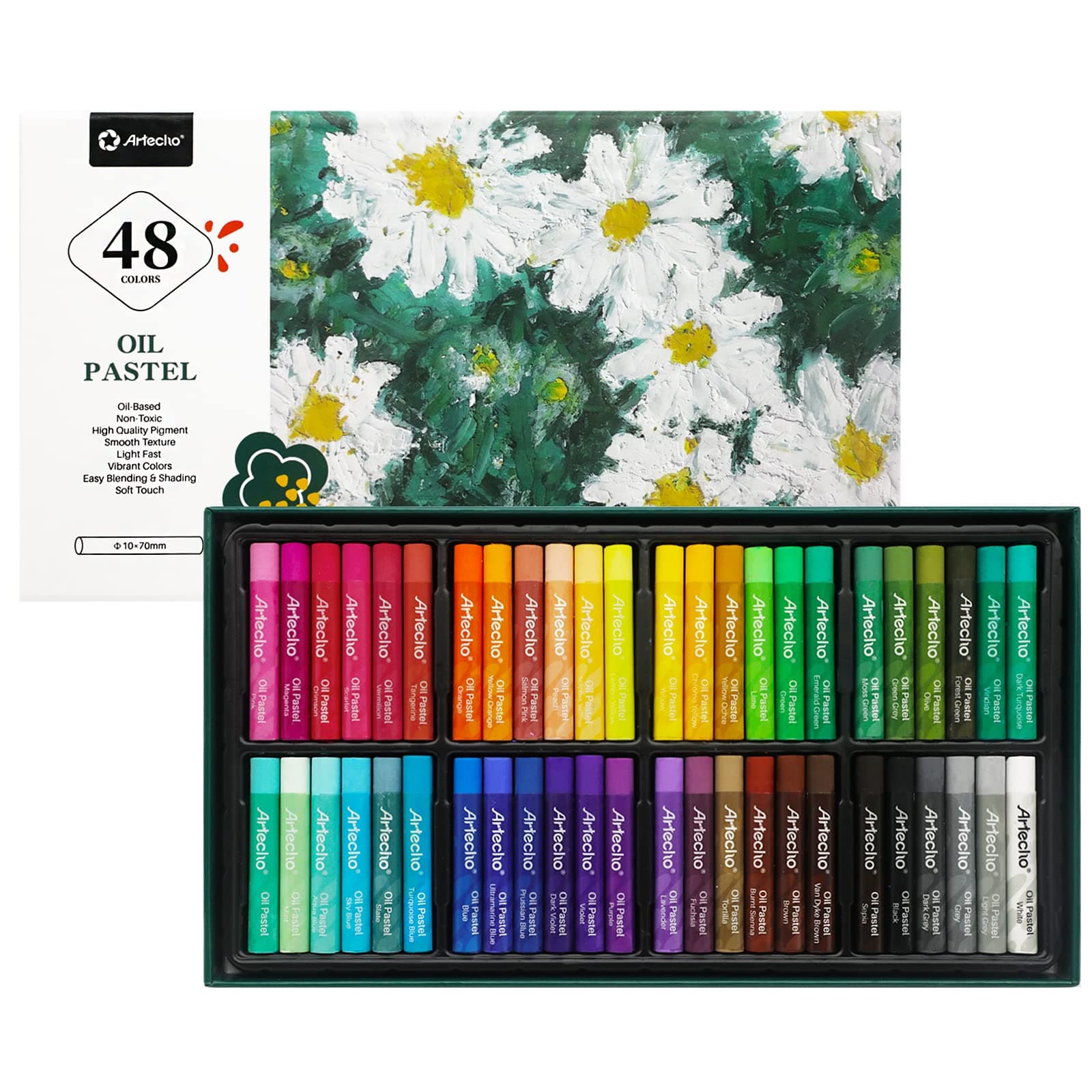 Oil Pastels Set of 48 Colors, Soft Oil Pastels for Art Painting, Drawing, Blending, Oil Crayons Pastels Art Supplies for Artists, Beginners, Students, Teachers