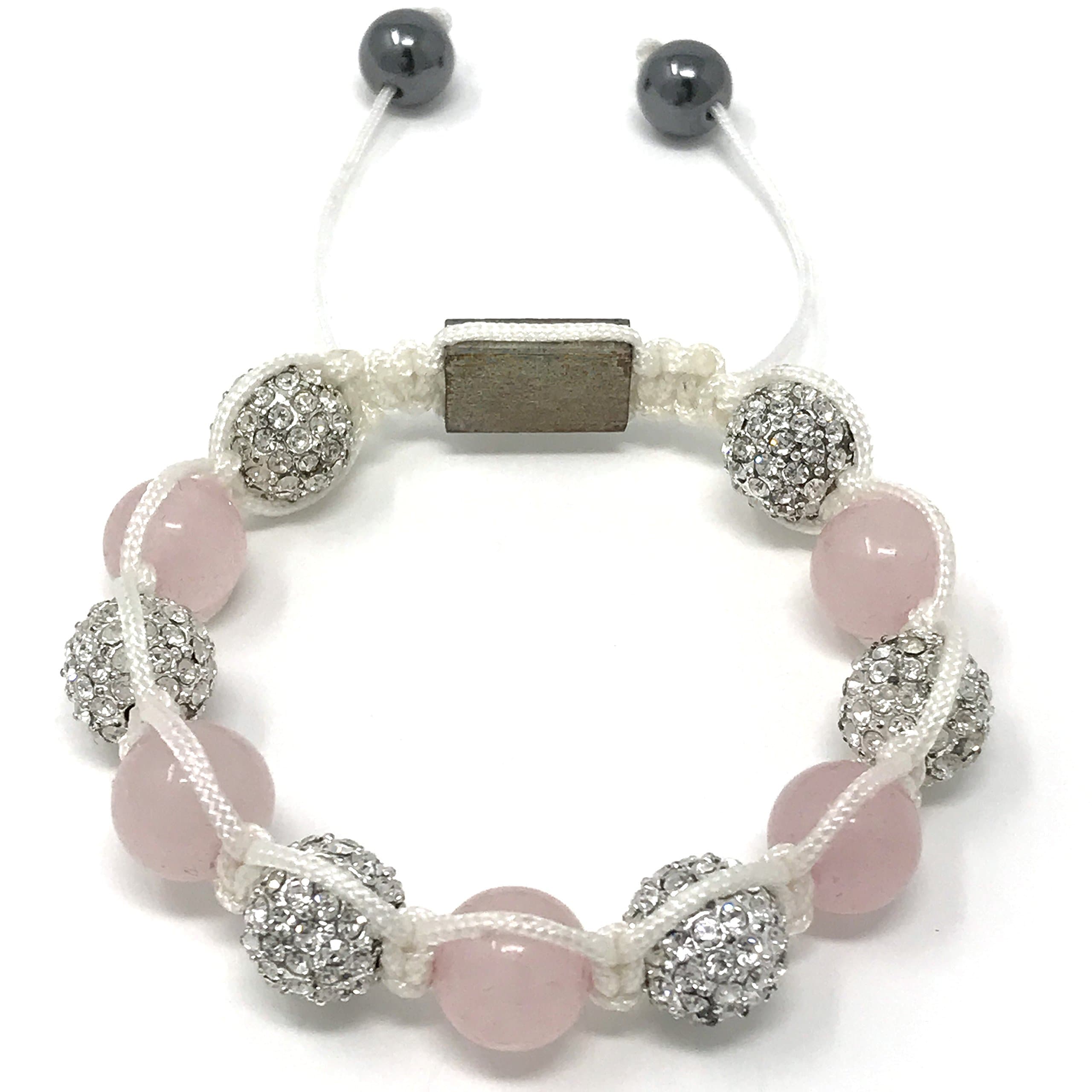 Shimla Bracelet with Rose Quartz and Silver Crystal Fireball Beads SH023S Medium 11 Balls Adjustable