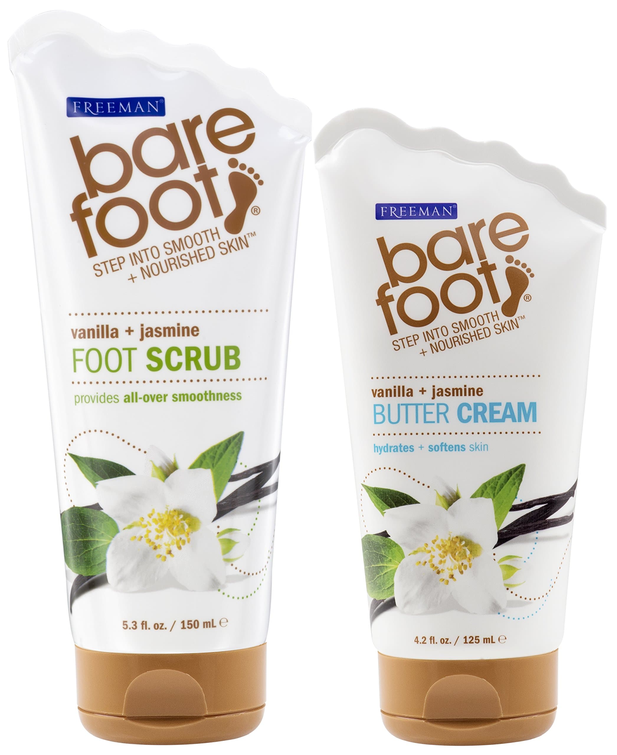 Freeman Bare Foot Vanilla & Jasmine Foot Butter and Foot Scrub, 2 Count, 4.2 and 5.3 Ounces