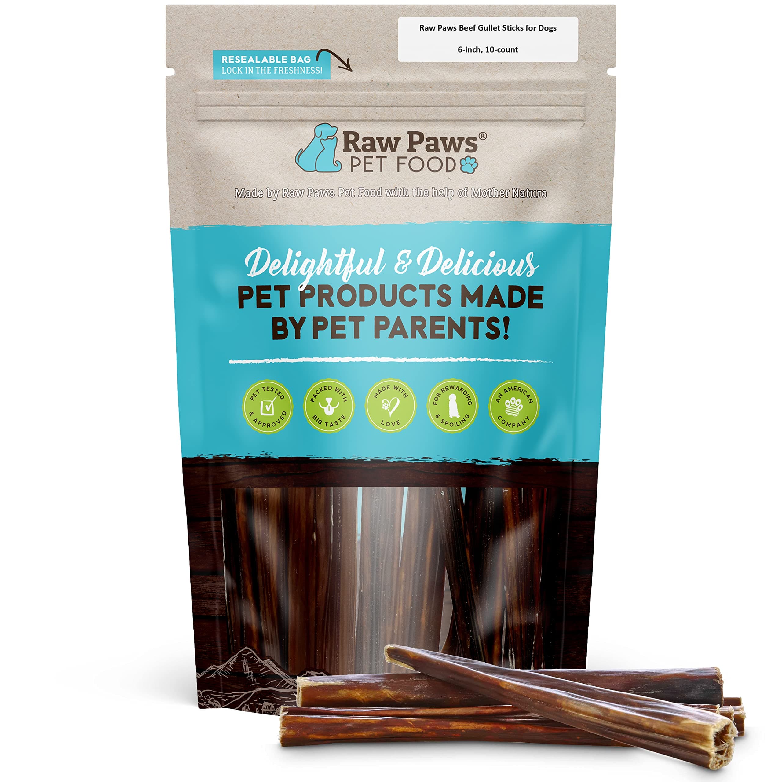 - Raw Paws Beef Gullet Sticks for Dogs, 6-inch (10-Count) - Free-Range Cows Raised Without Antibiotics or Added Hormones - Gullet Sticks for Small to Large Dogs - Beef Esophagus Dog Treats