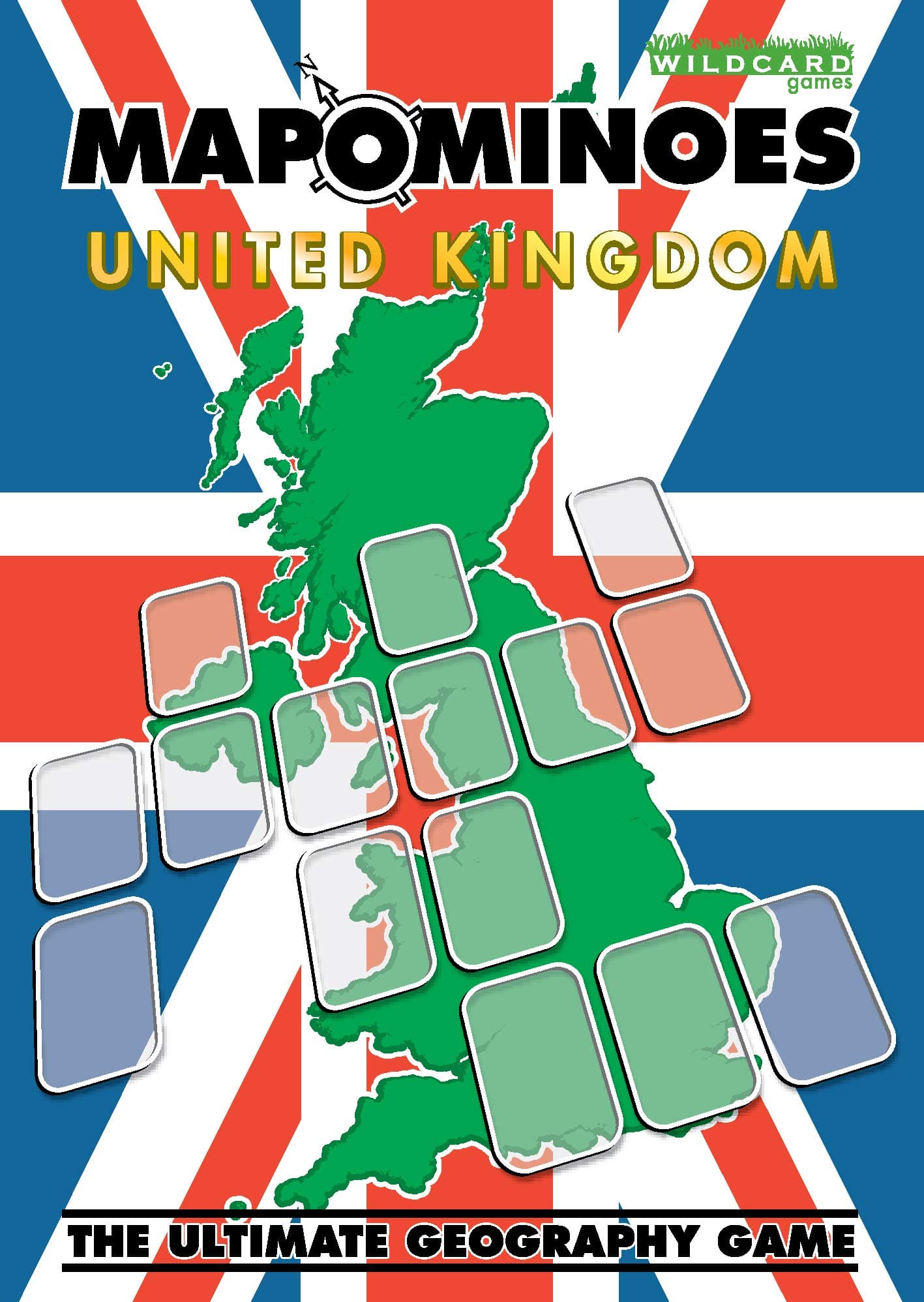 MAPOMINOES UK - Fun educational geography travel game about connecting counties in England, Scotland, Wales & Northern Ireland. Like dominoes with maps.,Black