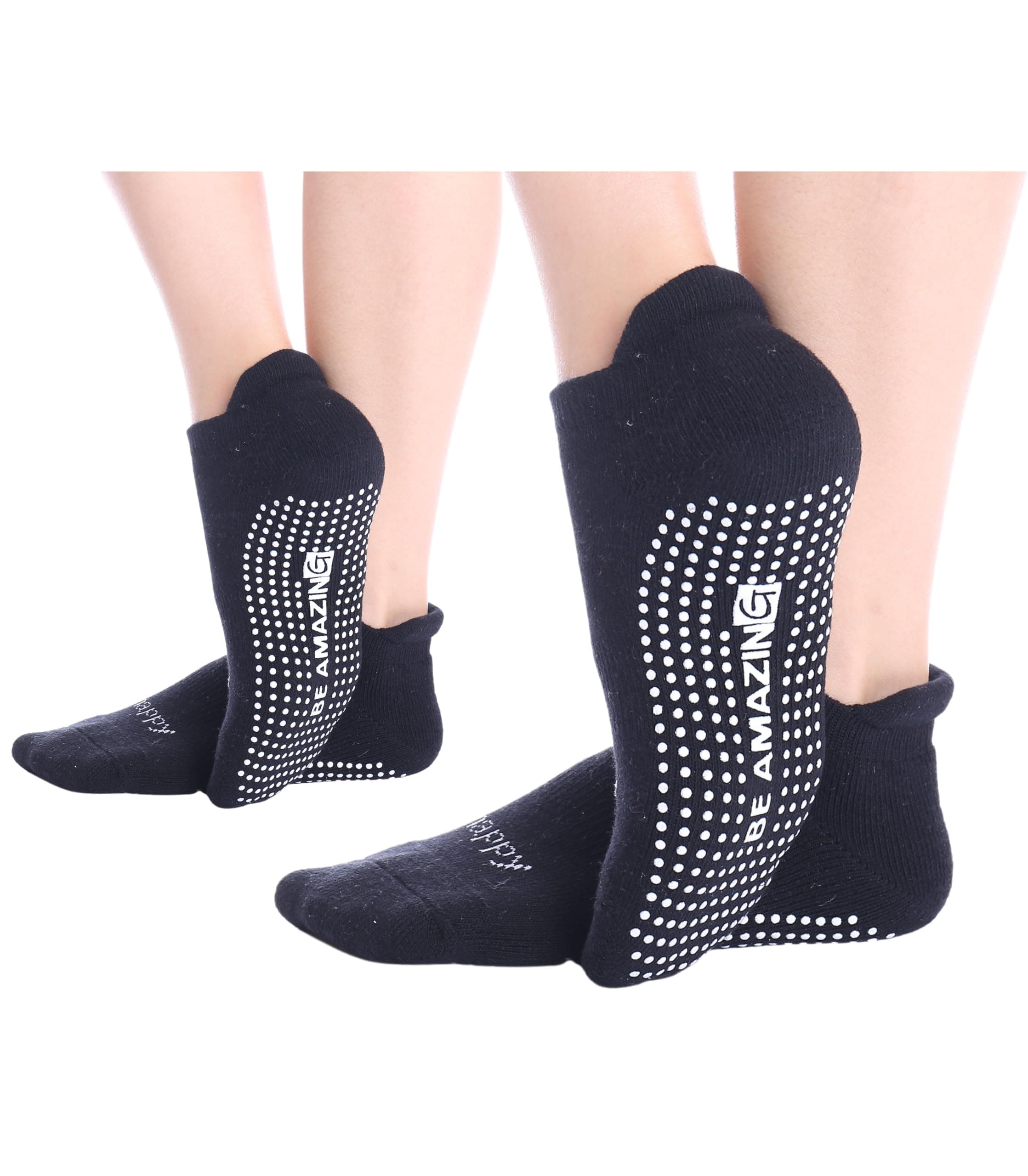 Non-Slip Socks Yoga Barre Pilates Hospital Maternity Sock w/Grips for Women Men 2-Pairs Black