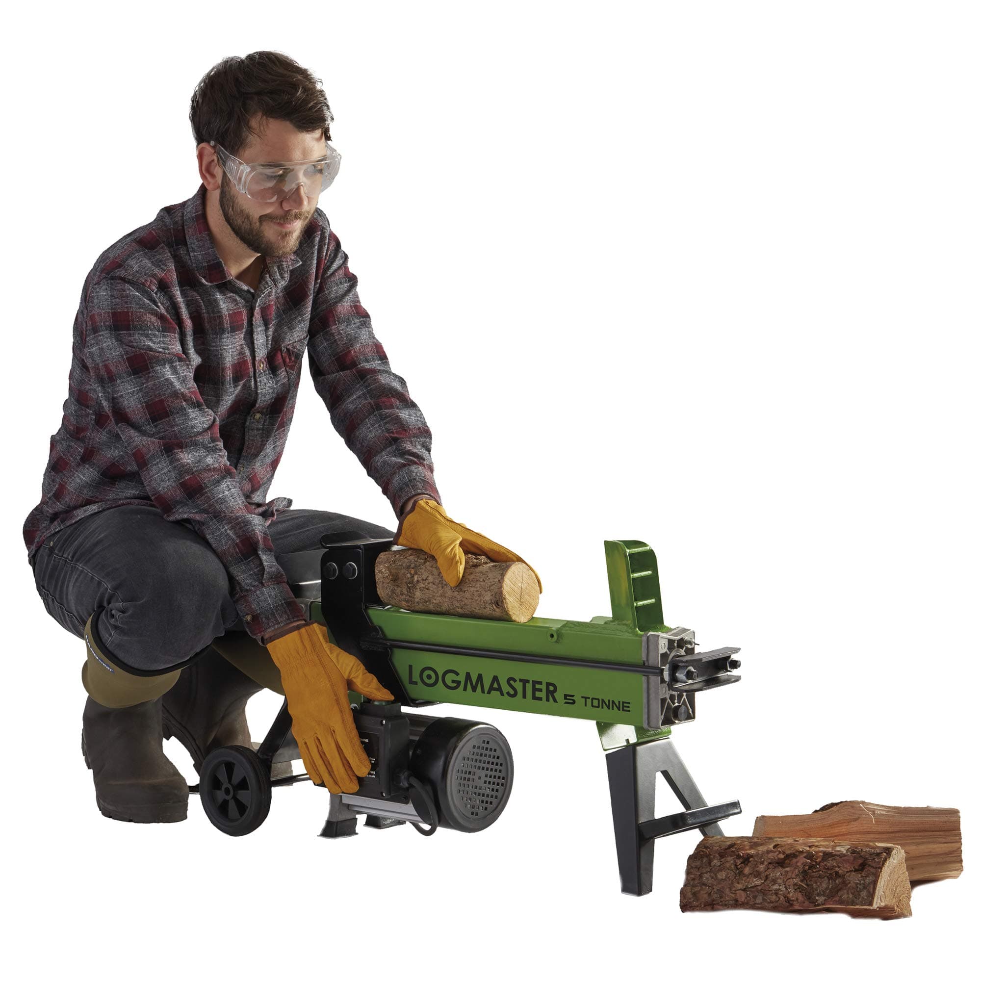 5 Tonne Electric Hydraulic Log Splitter Machine, 1500W, Splits Green & Hard Wood, with Safety Guard and Wheels