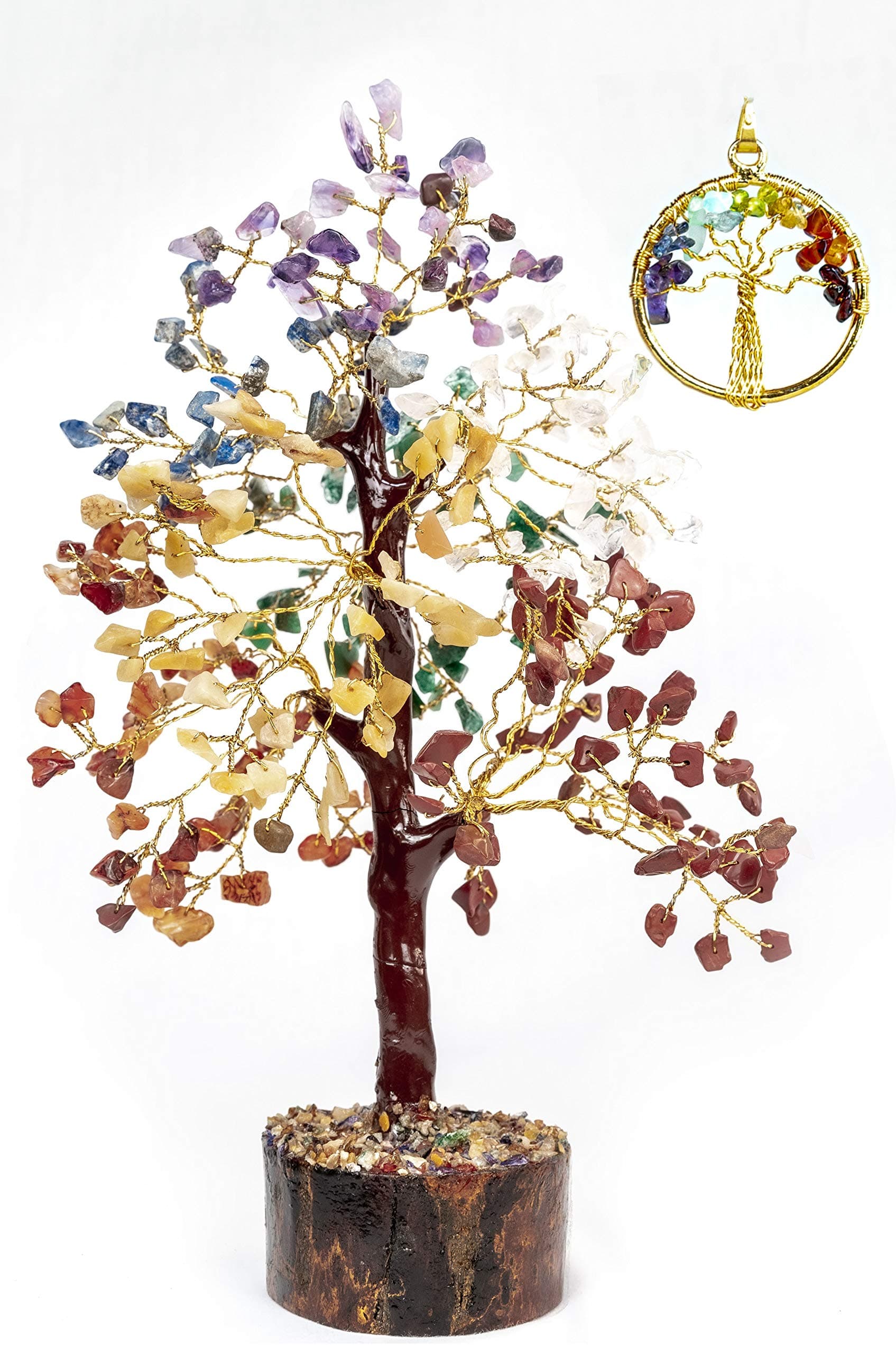 ZENDEN 7 Chakra Tree - Crystal Tree - Natural Healing Gemstone Crystal Bonsai Tree / Good Luck Money Tree - Attract Wealth & Prosperity - Home Office Decor Spiritual Gift - Karma And Luck Tree Of Life