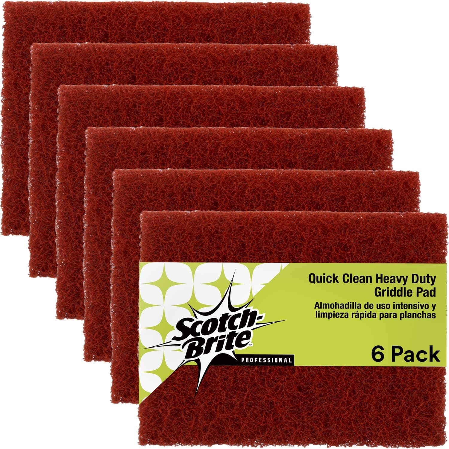 Scotch-Brite, Quick Clean Heavy Duty Scour, 4 in x 5.25 in, 6 Pads/Pack, For Baked On Food and Cooking Oils, Use on Hot or Cool Griddle, Orange
