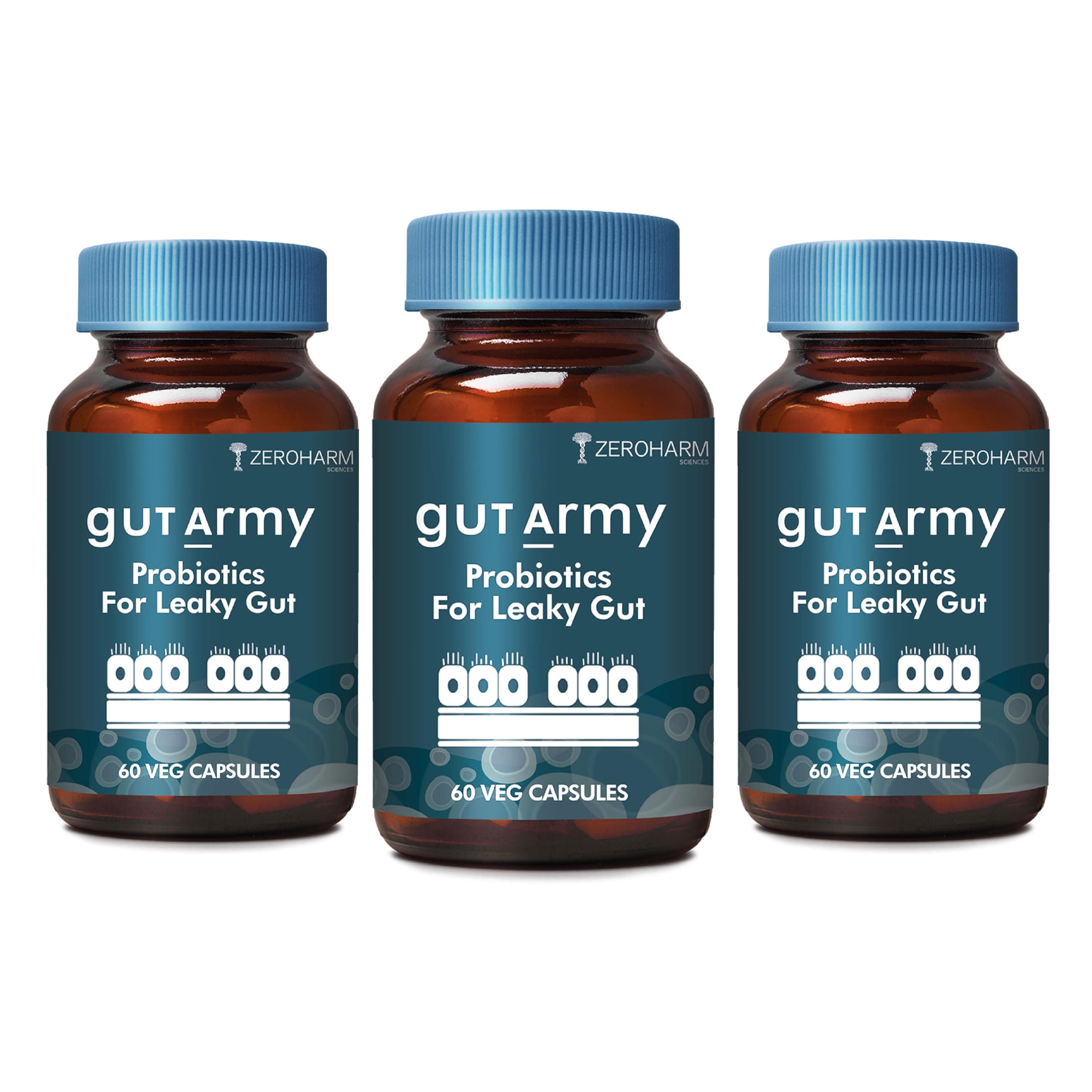 Gut Army Probiotics For Leaky Gut | Probiotics for Gut Health | Digestive Health Supplements | L Reuteri, Lactobacillus | Plant-Based Gut Cleanse & Digestion Support | 180 Veg Capsules By ZEROHARM
