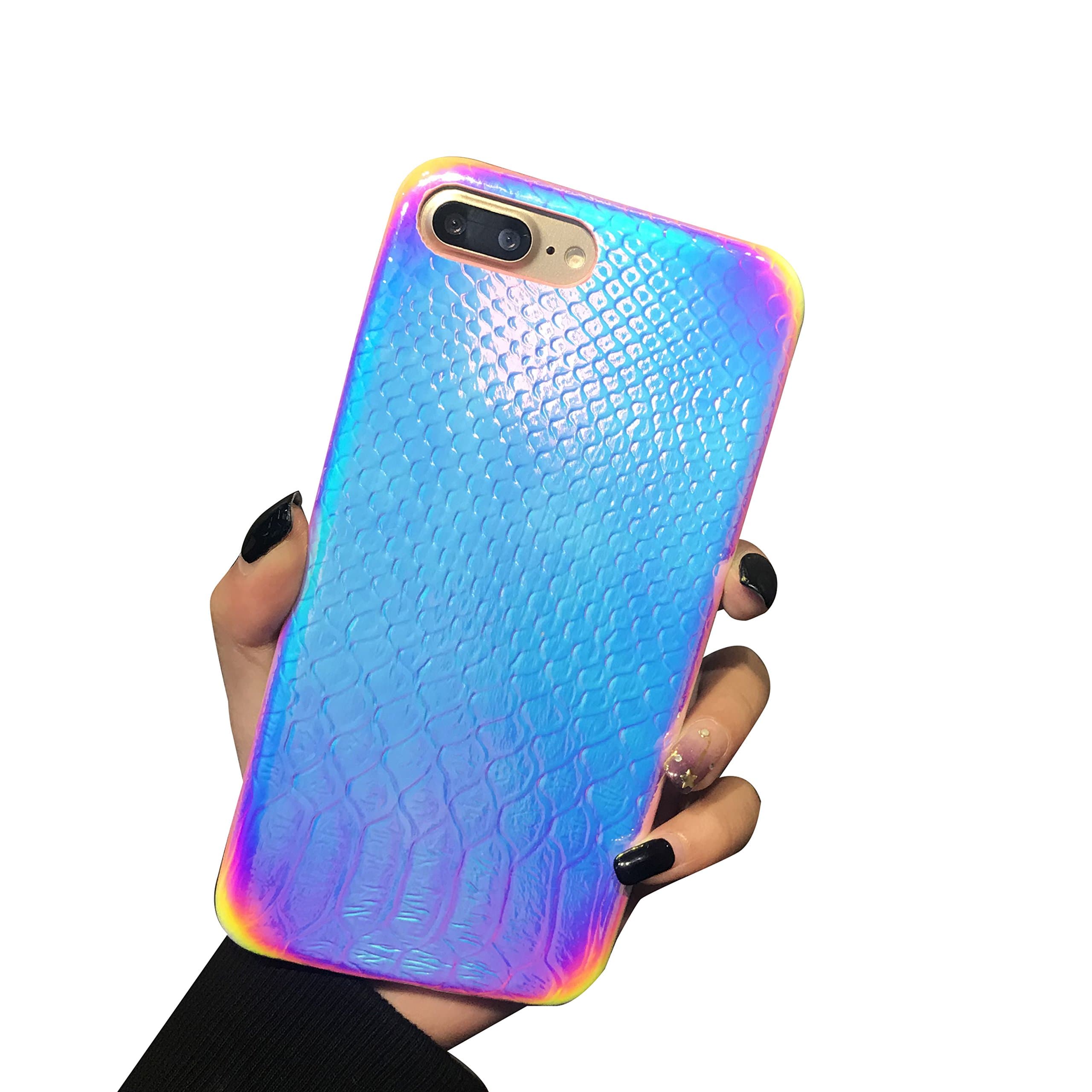 Holographic Mermaid iPhone 7 Case,iPhone 8 Case,Easeu Iridescent Back Cover Color Changing Crocodile Pattern Super Slim Shock-proof Reflective Rainbow Bumper Hard Case for iPhone 7 / iPhone 8