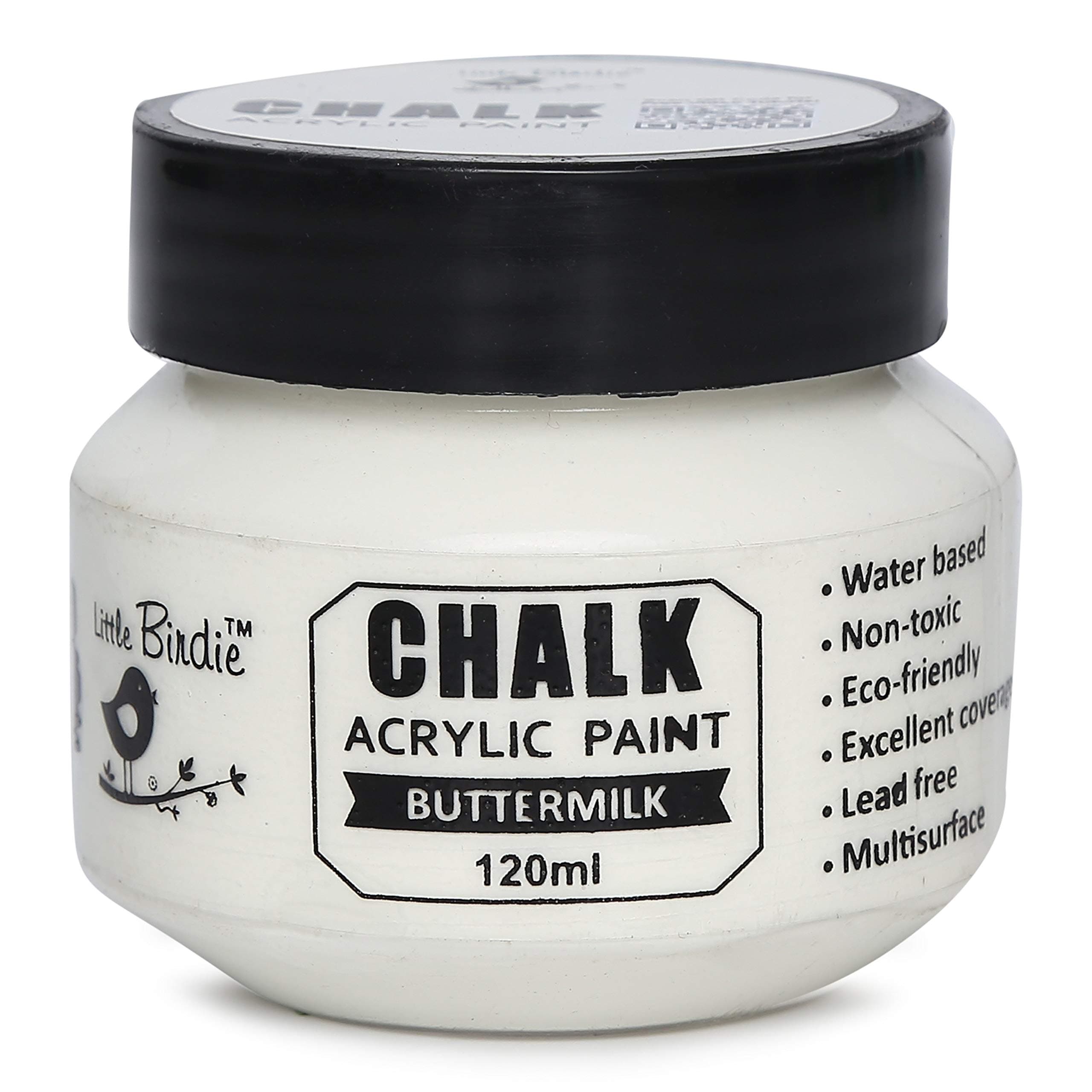 Little Birdie Home Decor Chalk Paint Buttermilk - 120ml |Chalk Paint for Wood Furniture, Wall, Home Decor, Glass, Terracotta Pots & Multi Surface Paint