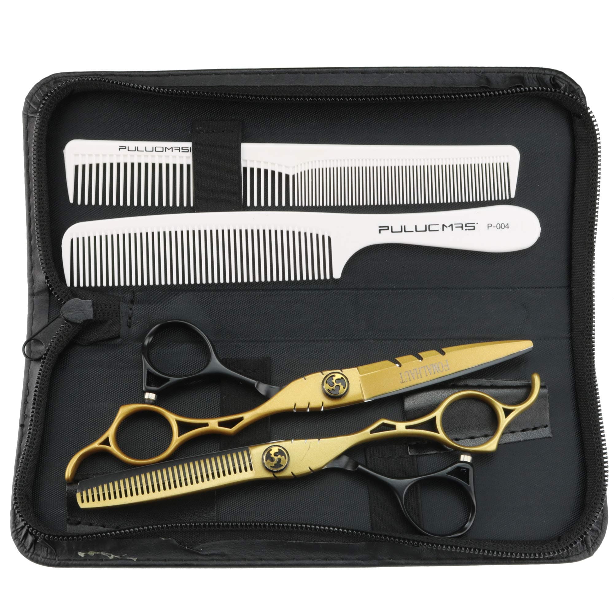 Black and gold color matching hairdressing scissors Personalized hollow handle 6 inch Japanese steel 440C