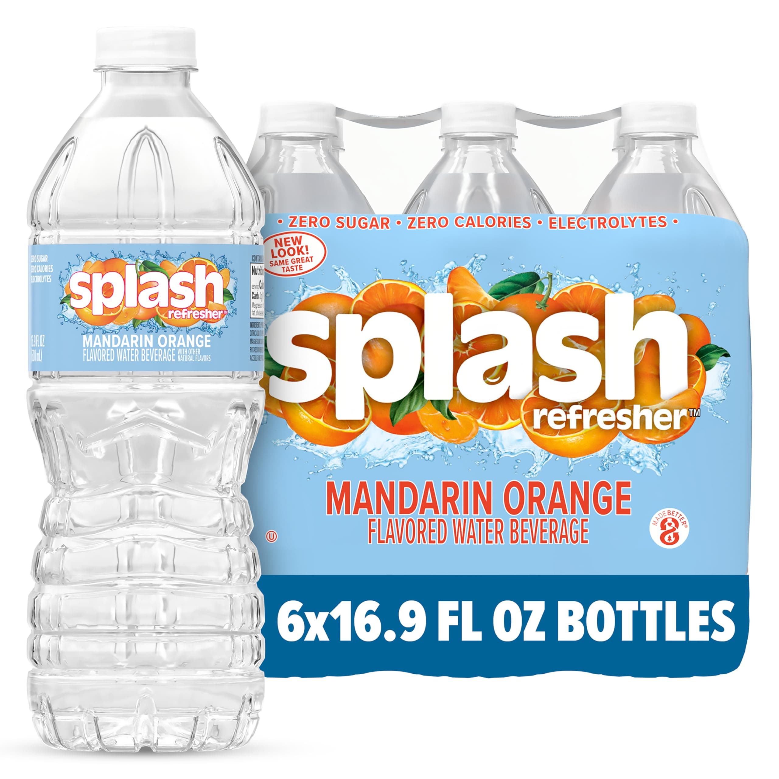 Flavored Water Bottles, Mandarin Orange Flavor - 6-Pack, 16.9 Fl Oz - Refreshing Flavored Bottled Water with Electrolytes - Zero Sugar & Zero Calories