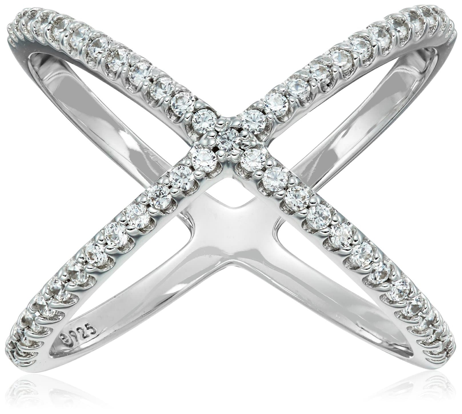 Platinum or Gold Plated Sterling Silver Criss Cross "X" Ring made with Infinite Elements Zirconia