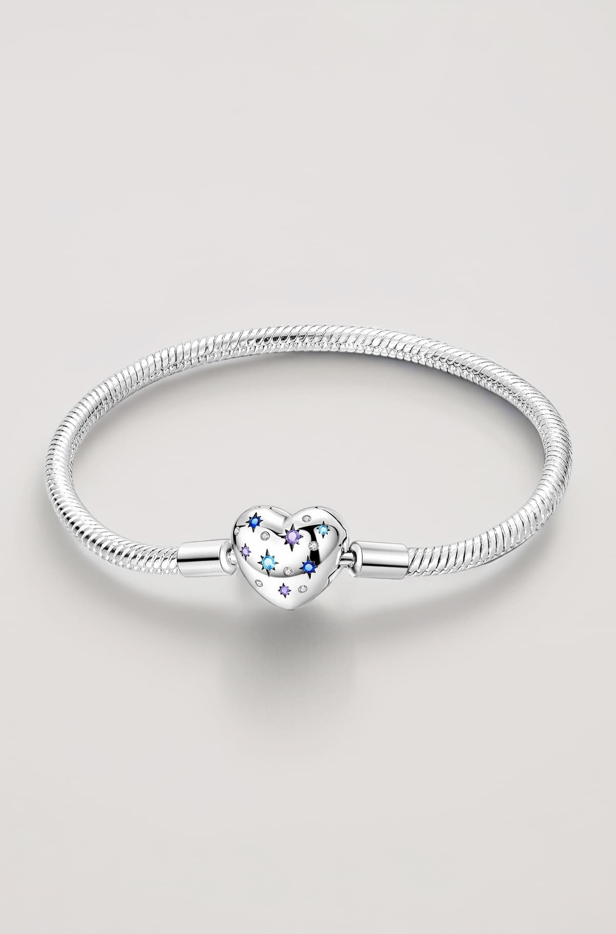 Charm Bracelets for Women Sterling Silver,Heart Buckle Snake Chain Bracelet Travel Charm Moments European Bracelets Jewelry Compatible with Pandora Charms,Gift for Her