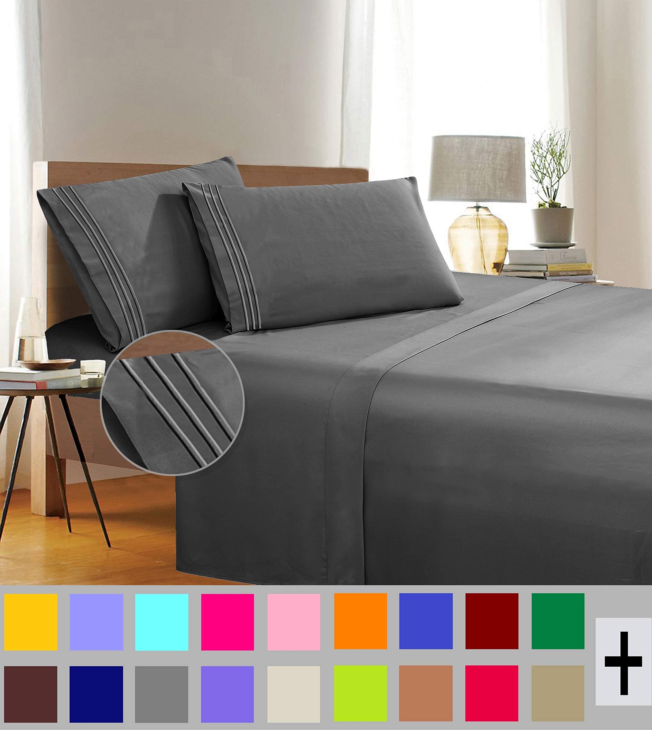 Elegant Comfort 1500 Thread Count Wrinkle & Fade Resistant Egyptian Quality 4-Piece Bed Sheet Set Ultra Soft Luxurious Set includes Flat Sheet, Fitted Sheet and 2 Pillowcases, Queen, Fashion GrayOEKO-TEX STANDARD 100