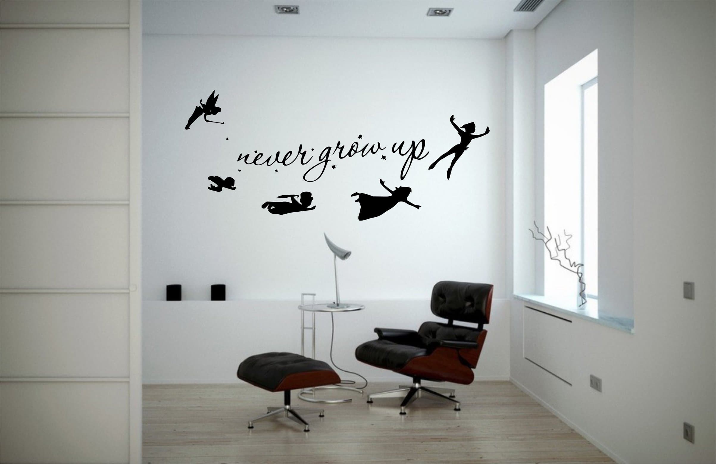 Peter Pan Disney Never Grow Up Quote NQ38 (Large: 110cm - 47cm, Black)